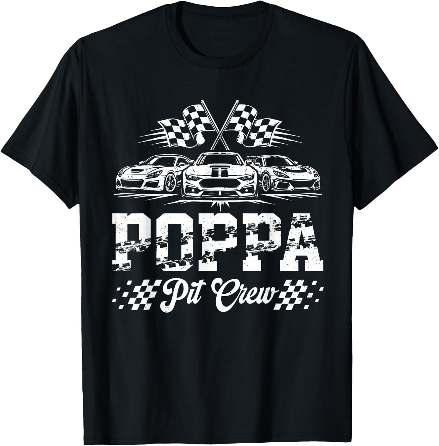Poppa Pit Crew Racing Family Race Car Birthday T-Shirt - T-Shirt | Black