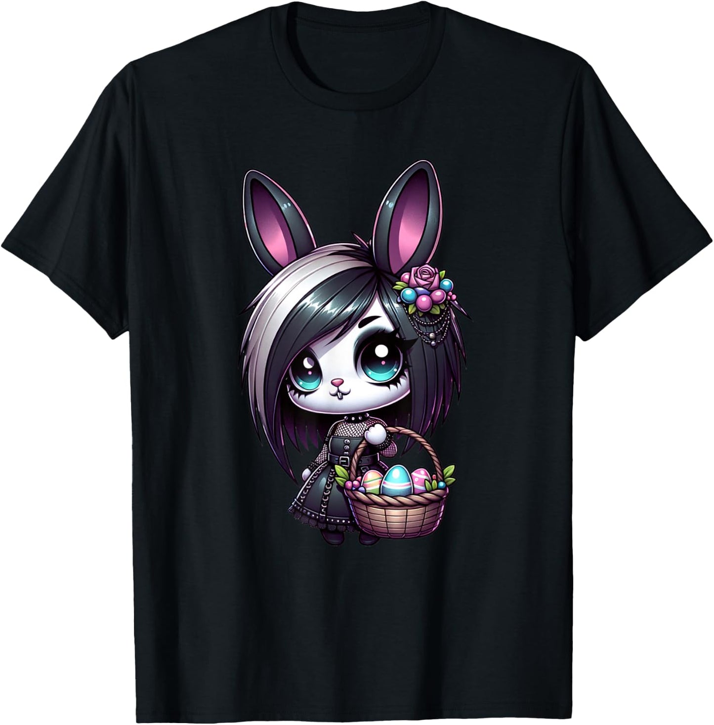 Easter Bunny Goth Girl Emo Gothic Whimsigoth Style Graphic T-Shirt - T-Shirt | Black