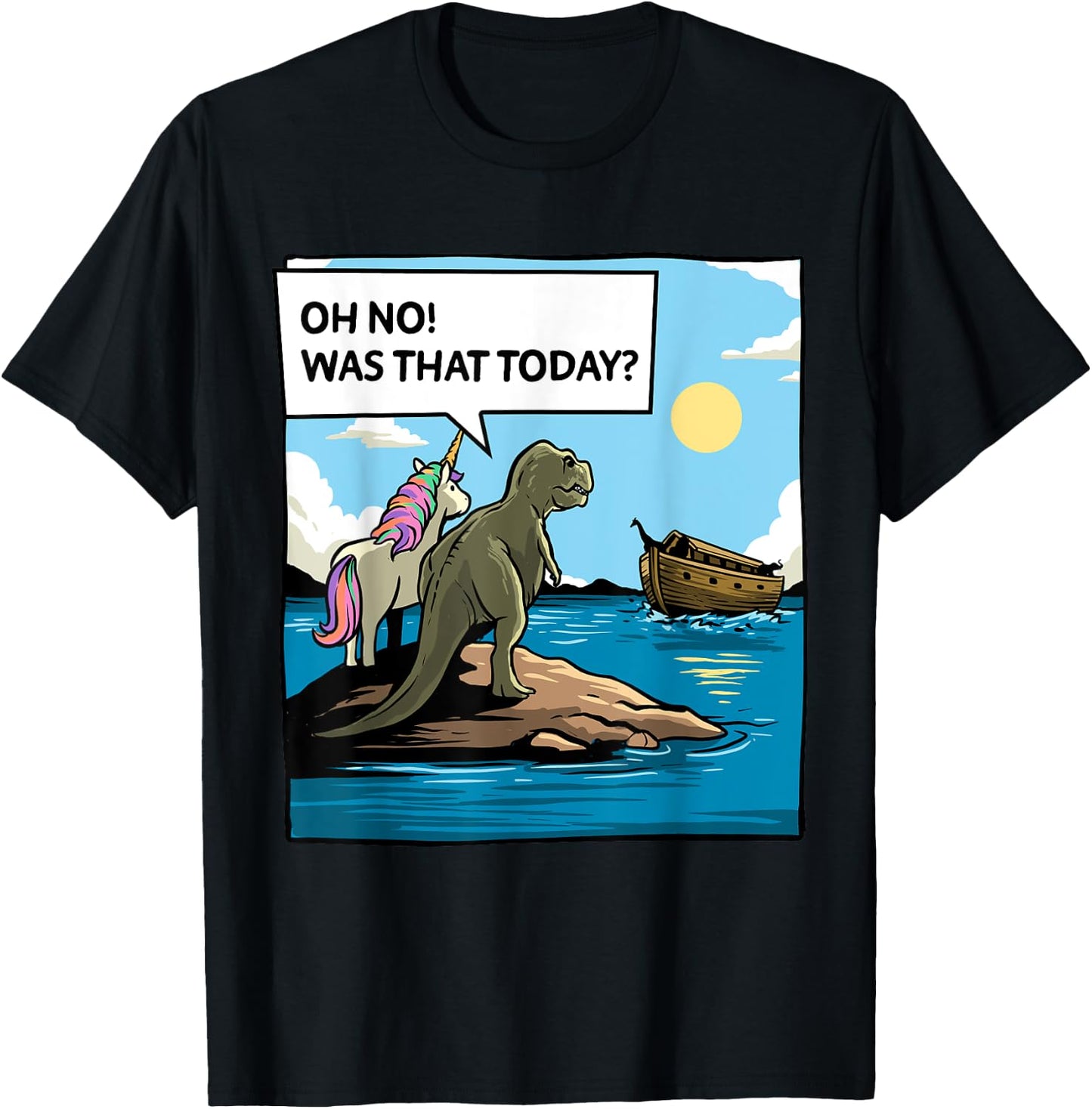 Christian Noah's Ark Bibble Pun Last Unicorn Dinosaur Funny T-Shirt - T-Shirt | Black