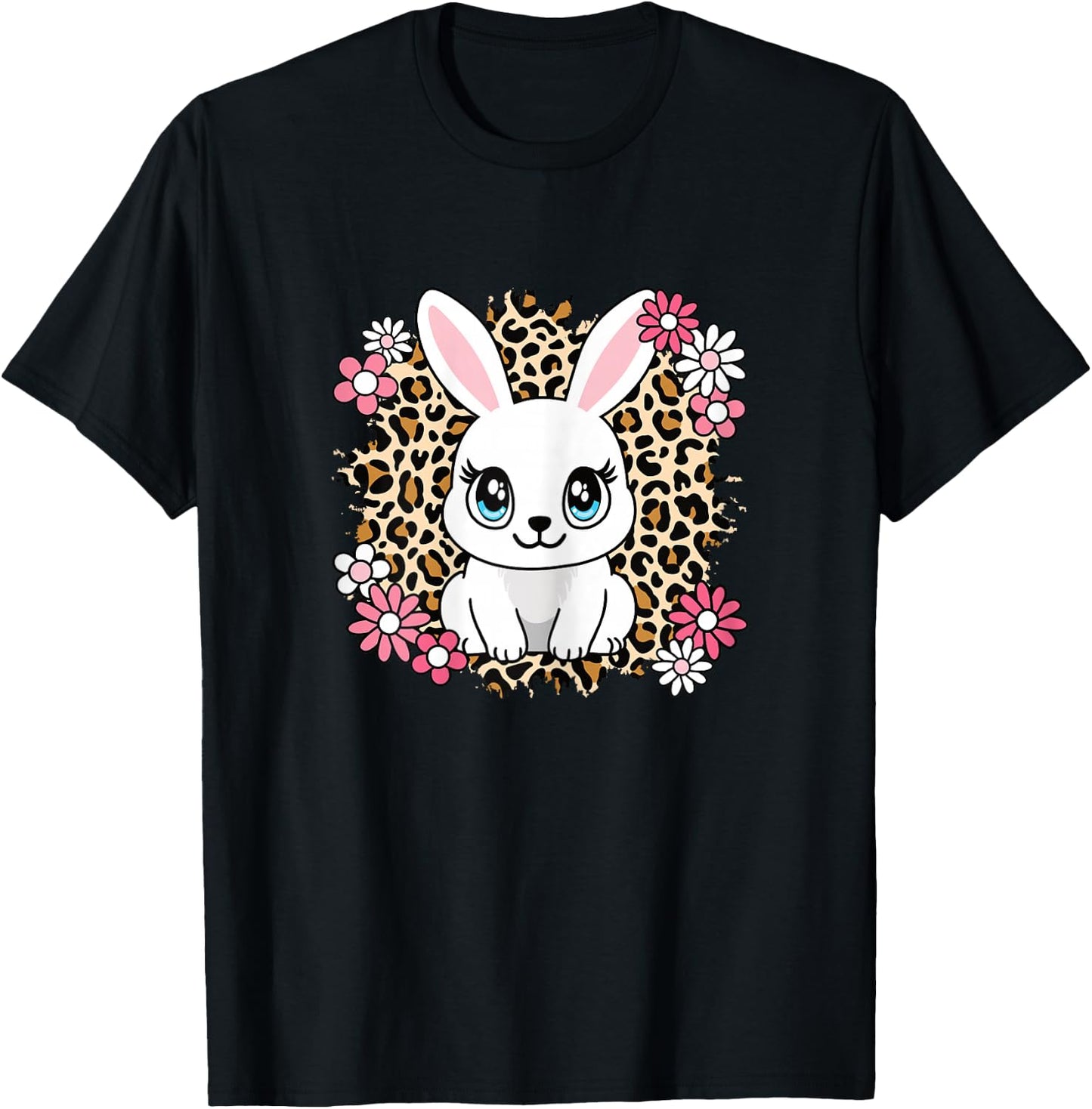 Cute Rabbit Flowers Bunny Lover Women Girls Kids T-Shirt - T-Shirt | Black