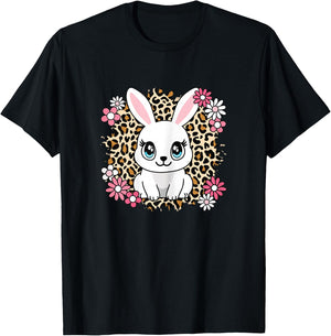 Cute Rabbit Flowers Bunny Lover Women Girls Kids T-Shirt - T-Shirt | Black