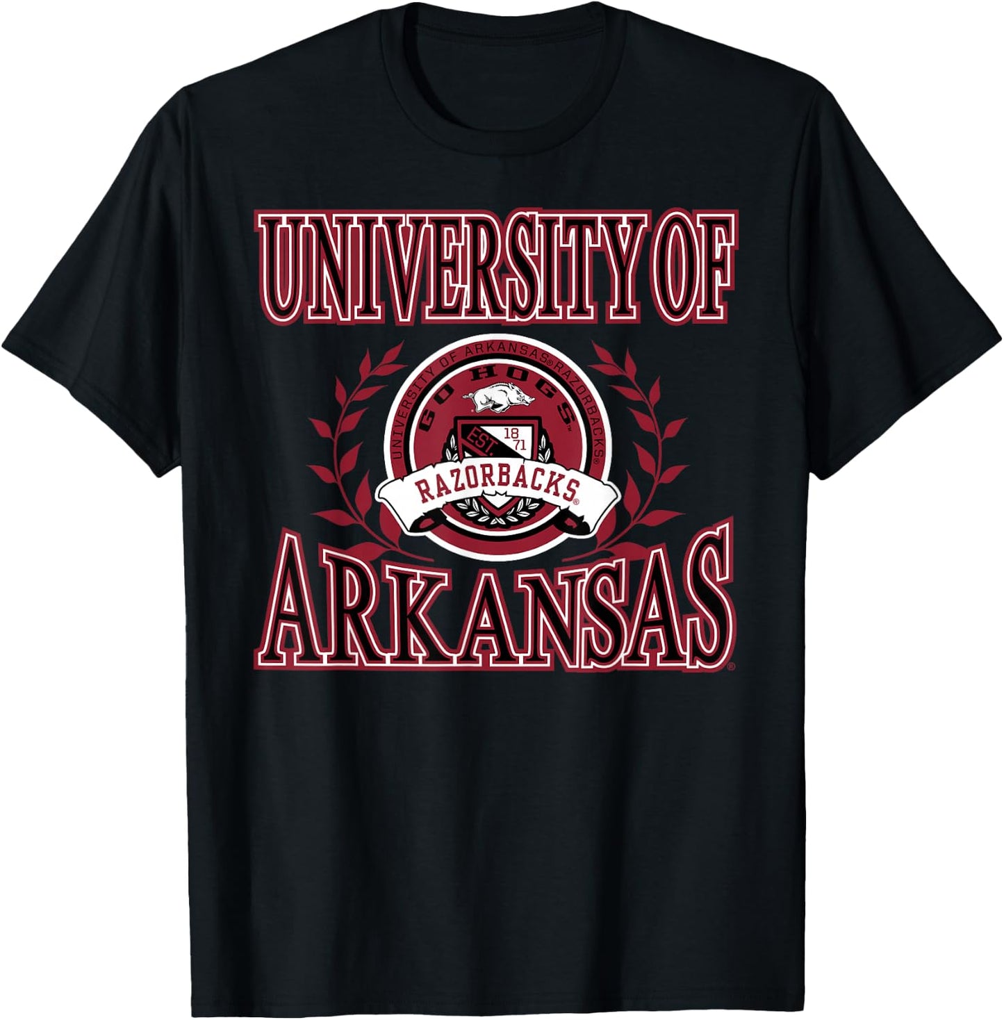 Elite Authentics Arkansas Razorbacks Laurels Black Officially Licensed , Small T-Shirt - T-Shirt | Black