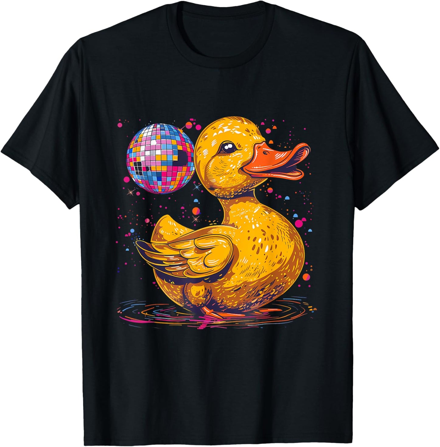 Rubber Duck Disco Ball Artwork Dancing Rubber Duckling T-Shirt - T-Shirt | Black