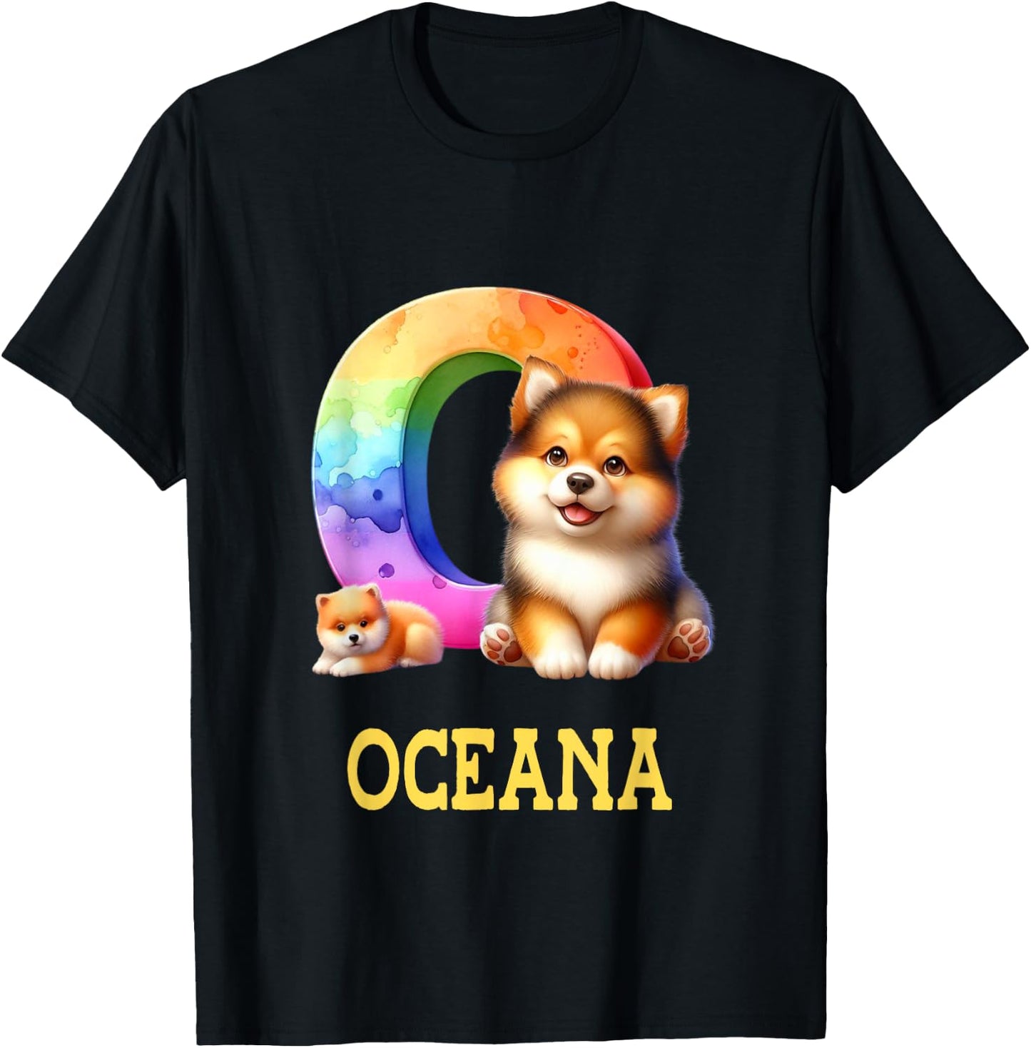 Cute Dogs Letter Oceana Name Rainbow Dog T-Shirt - T-Shirt | Black