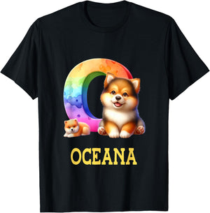Cute Dogs Letter Oceana Name Rainbow Dog T-Shirt - T-Shirt | Black