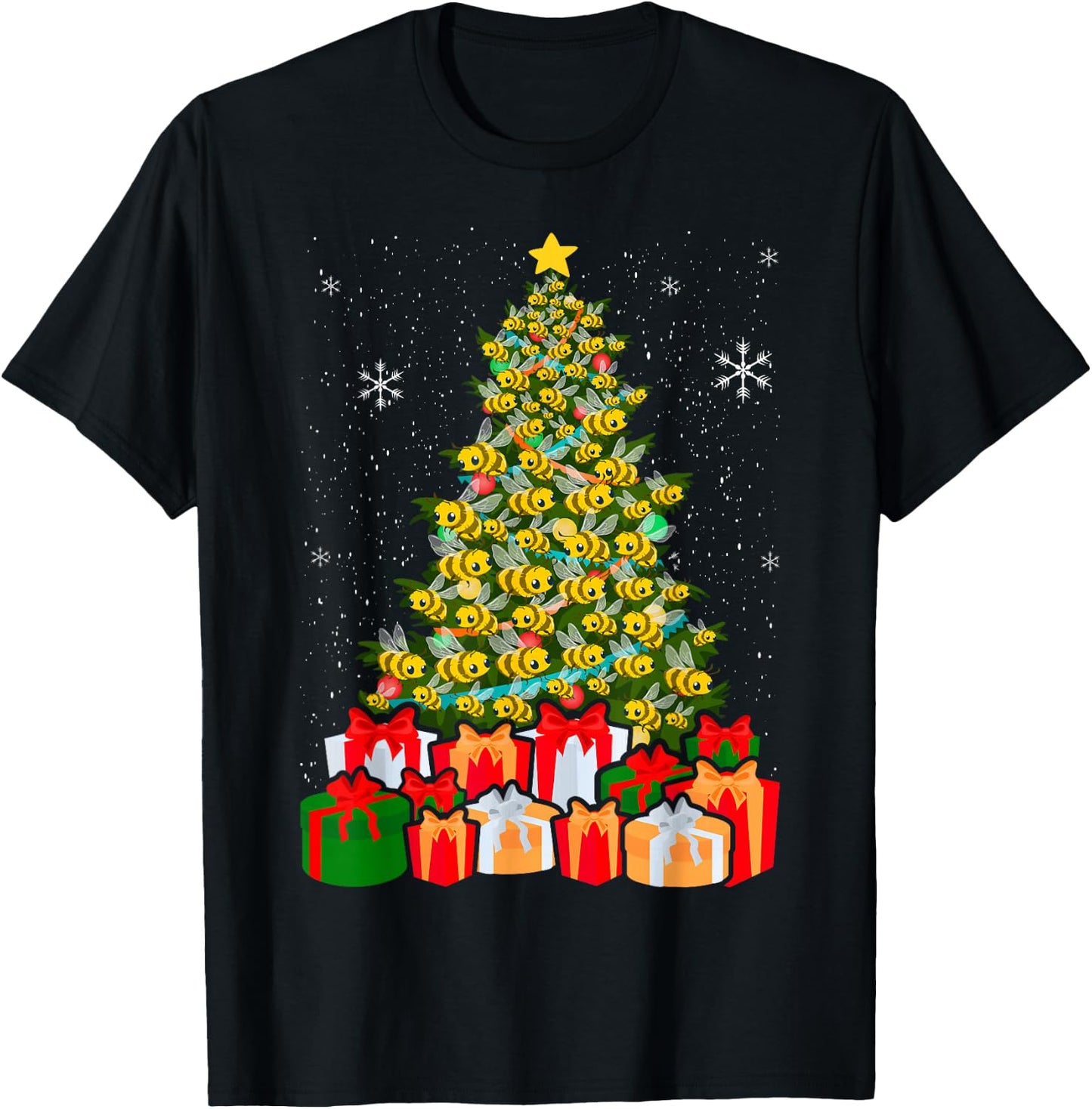 Bees Tree Christmas Sweater Xmas For Bees Lover T-Shirt - T-Shirt | Black