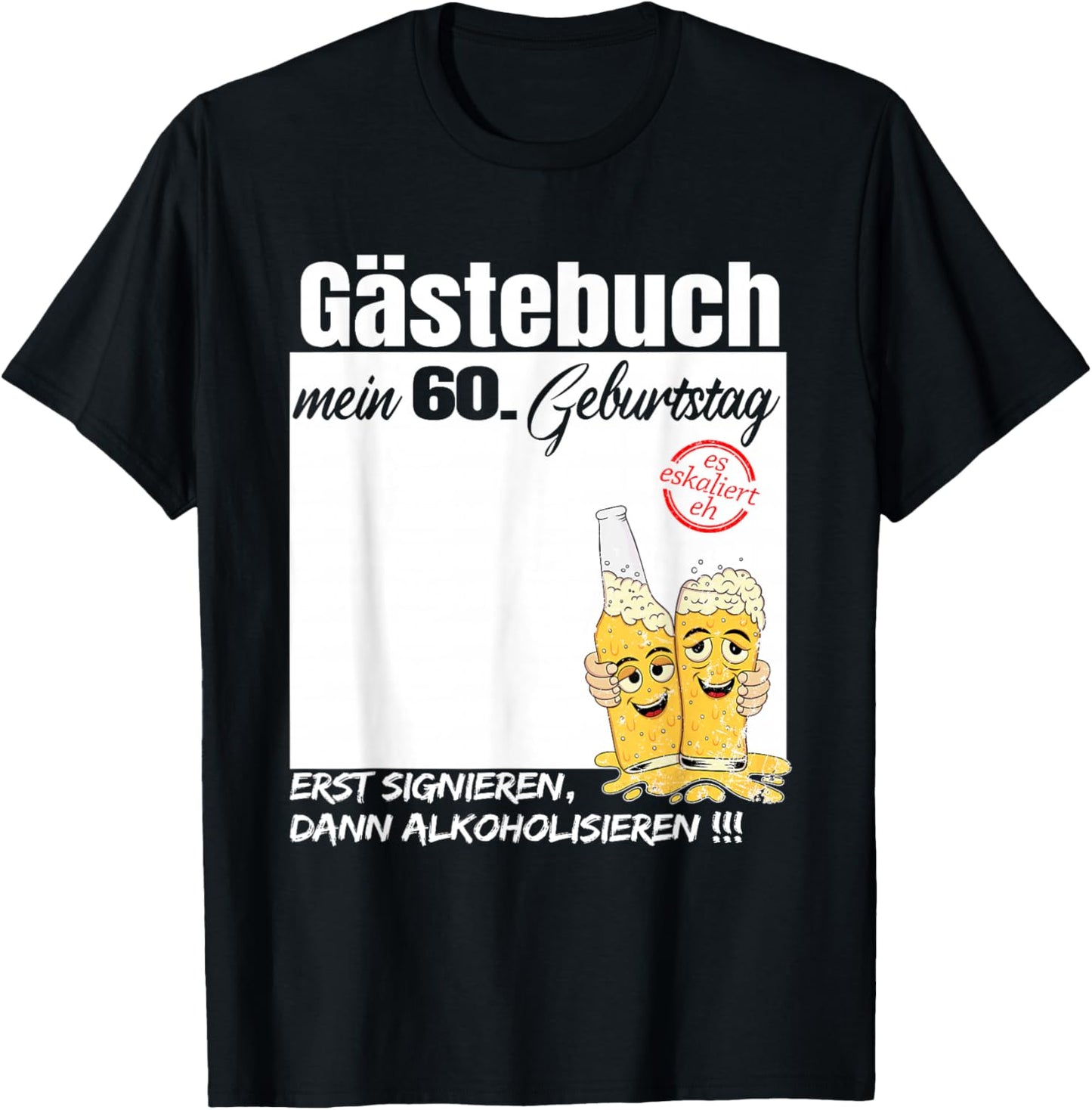 Guest Book 60th Birthday Man Woman Funny 60th Birthday Decoration , black T-Shirt - T-Shirt | Black