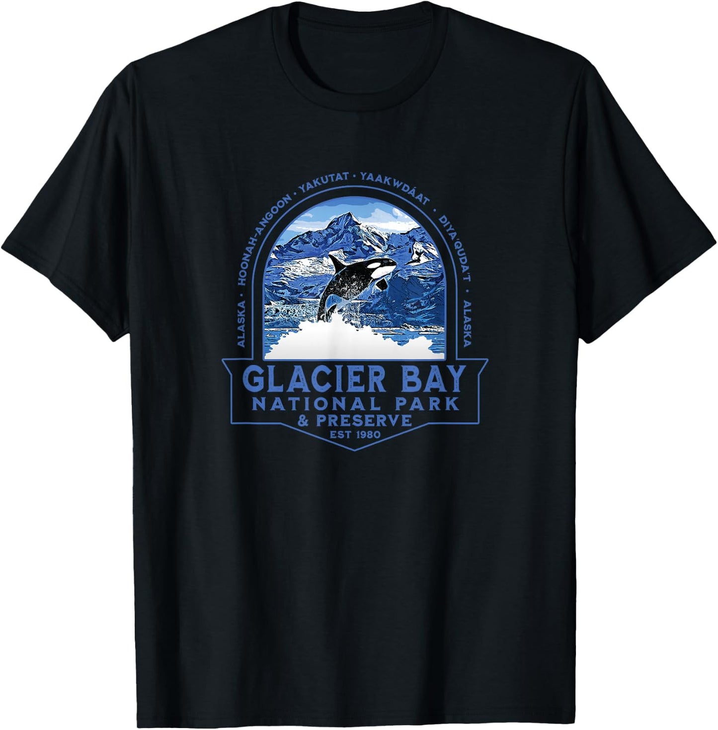 Glacier Bay National Park Alaska Orca Mountains Souvenir T-Shirt - T-Shirt | Black