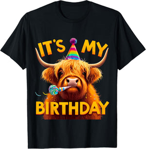 It's my Birthday Party Highland Cow T-Shirt - T-Shirt | Black