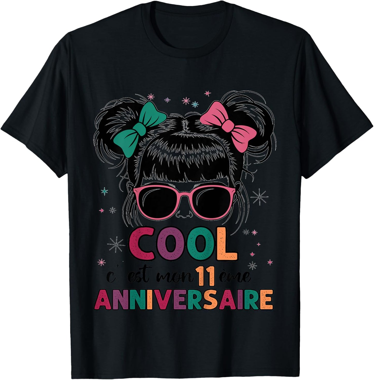 Children's 11 Year Old Birthday Gift Girl Cool Fun Glasses Festive , white, 2 T-Shirt - T-Shirt | Black