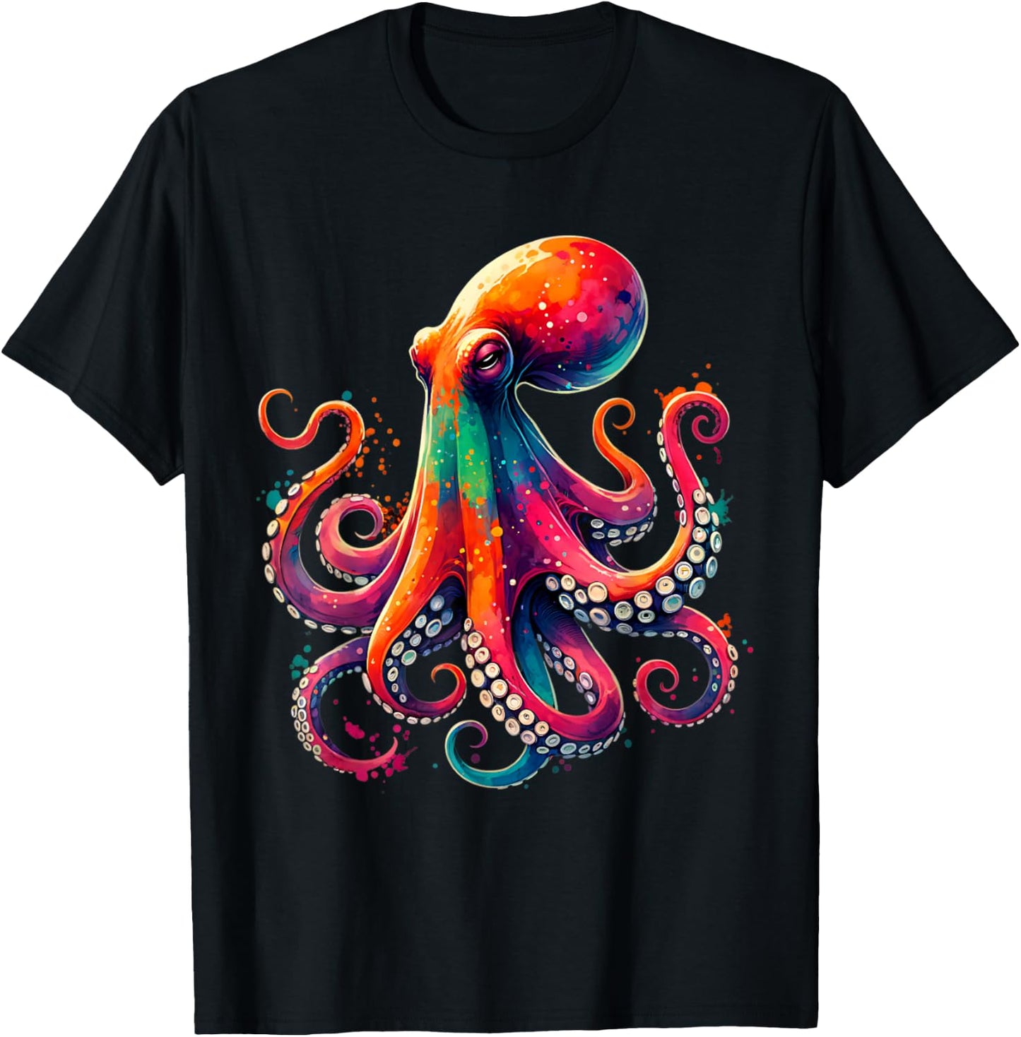 Colorful Octopus Watercolor Kraken Sea Monster T-Shirt - T-Shirt | Black