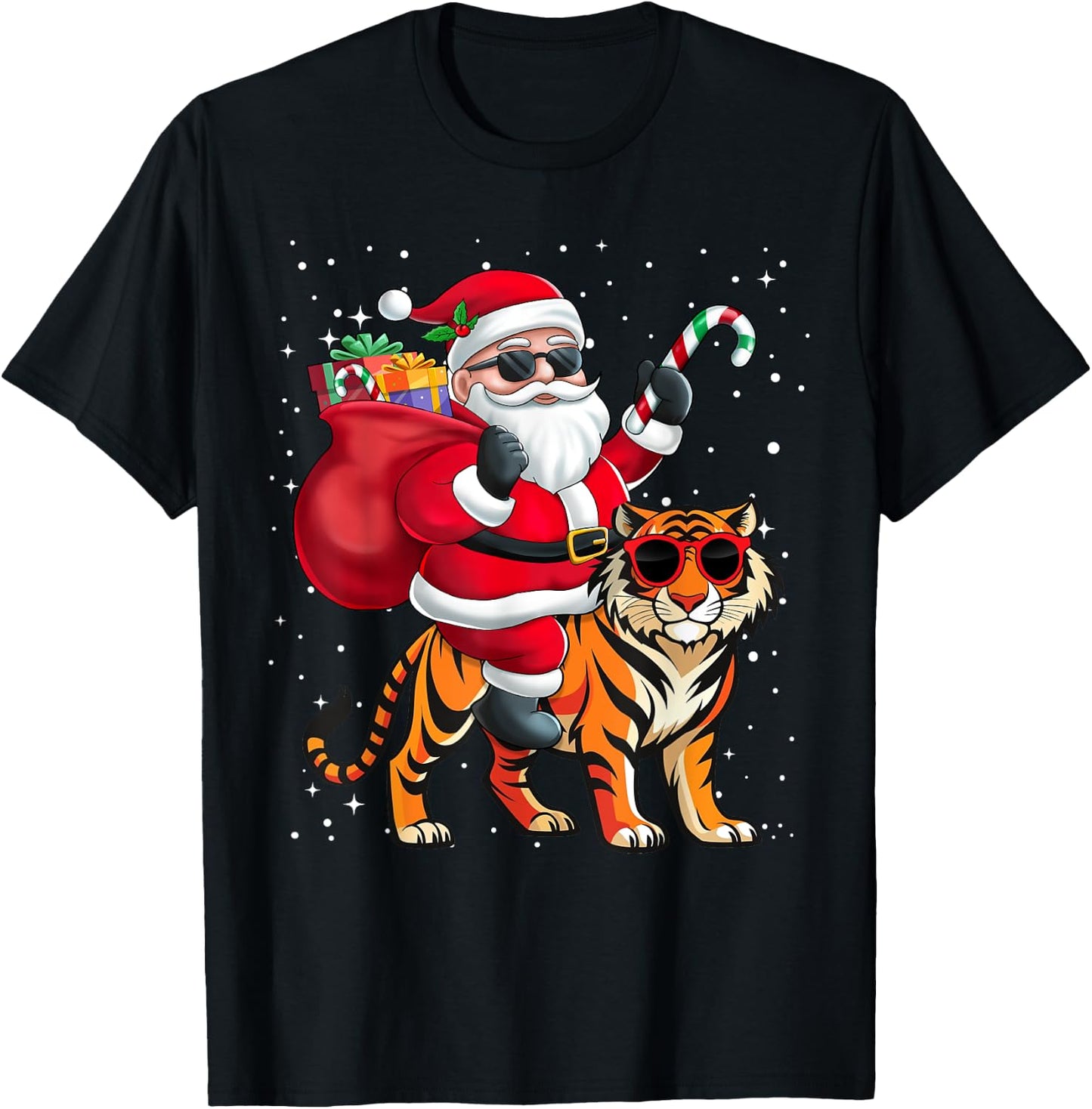 Santa Claus Riding A Tiger Christmas Boy Girl Kids T-Shirt - T-Shirt | Black