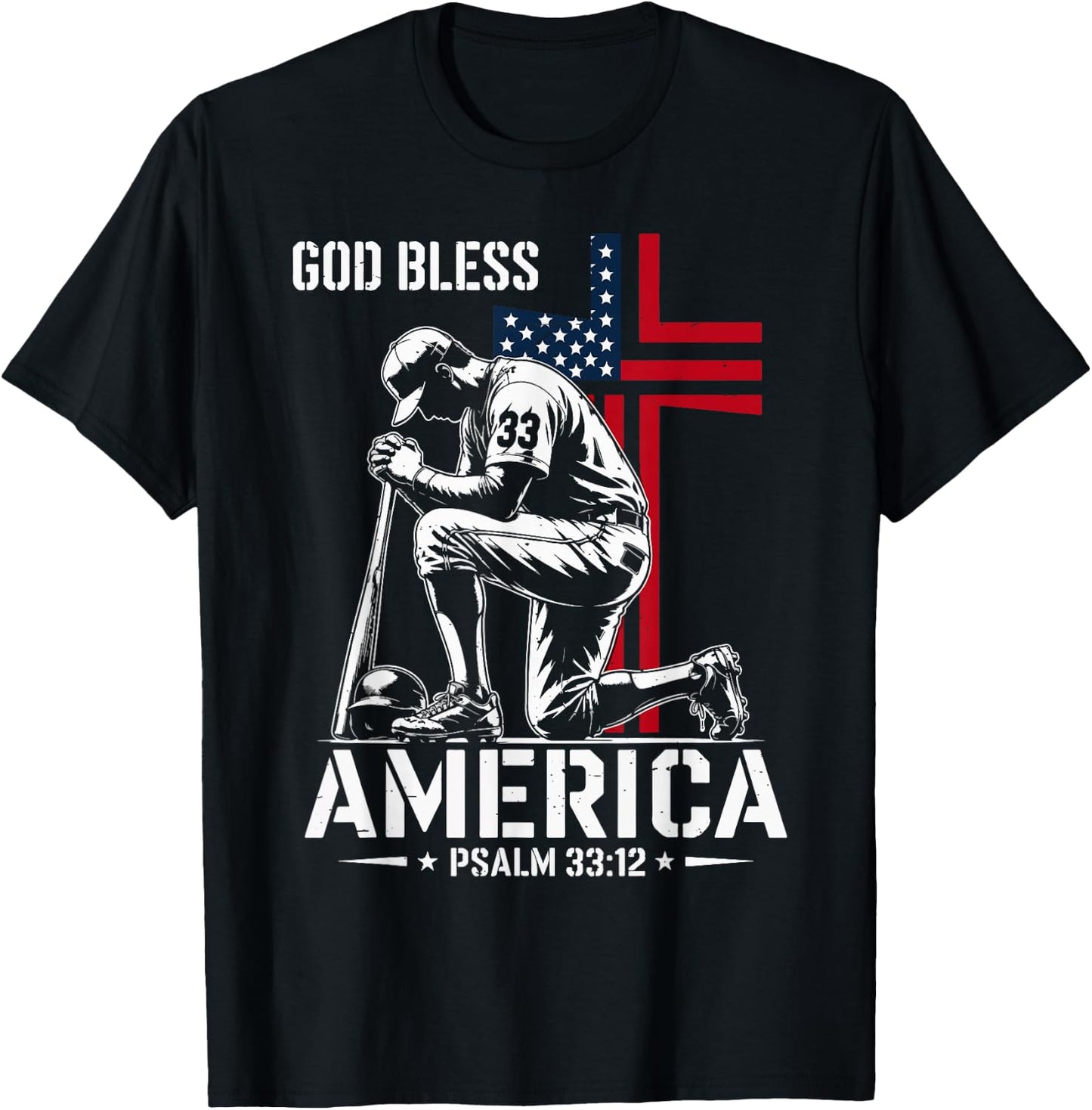 God Bless America Patriotic Baseball Christian Faith Men's T-Shirt - T-Shirt | Black