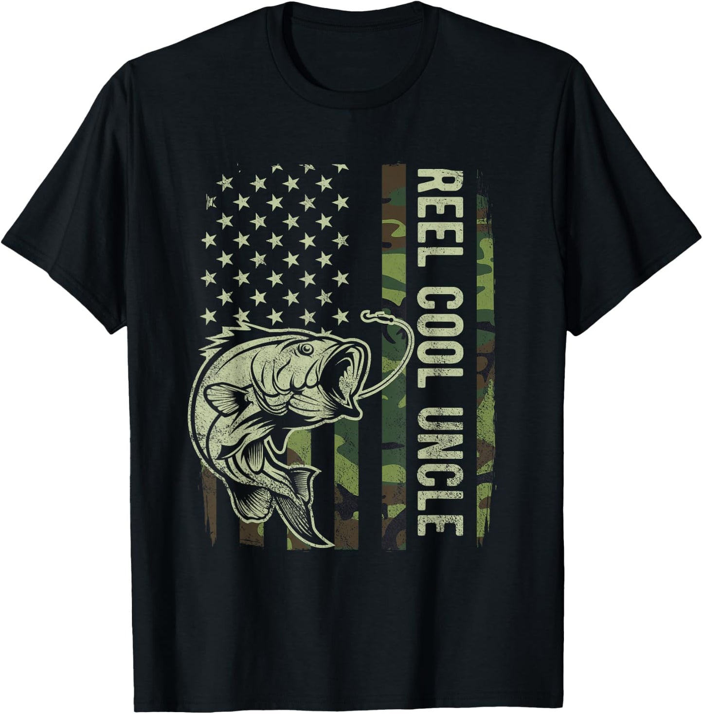 Reel Cool Uncle Camouflage American Flag Funny Uncle T-Shirt - T-Shirt | Black