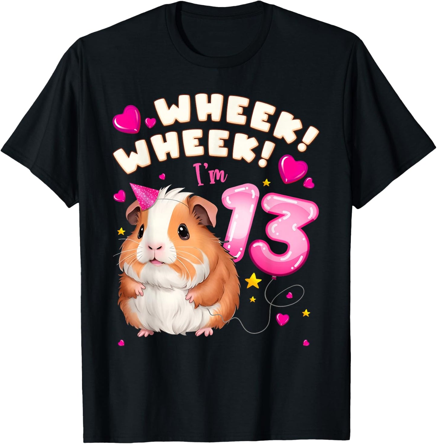 13th Birthday Girl 13 Years, Guinea Pig and Big Number 13 T-Shirt - T-Shirt | Black