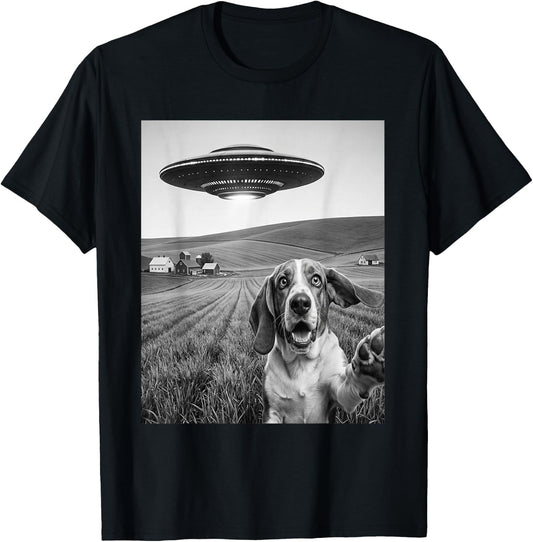 Selfie with Alien UFO Funny Basset Hound Dog Lover T-Shirt - T-Shirt | Black