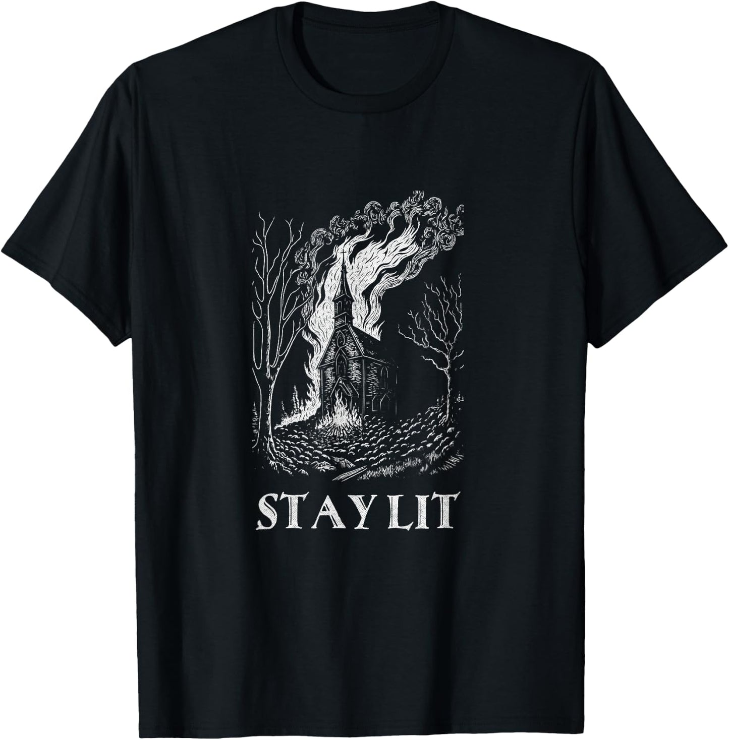 Okkult Atheist Burn Church Stay Lit Satan Devil Grunge T-Shirt - T-Shirt | Black