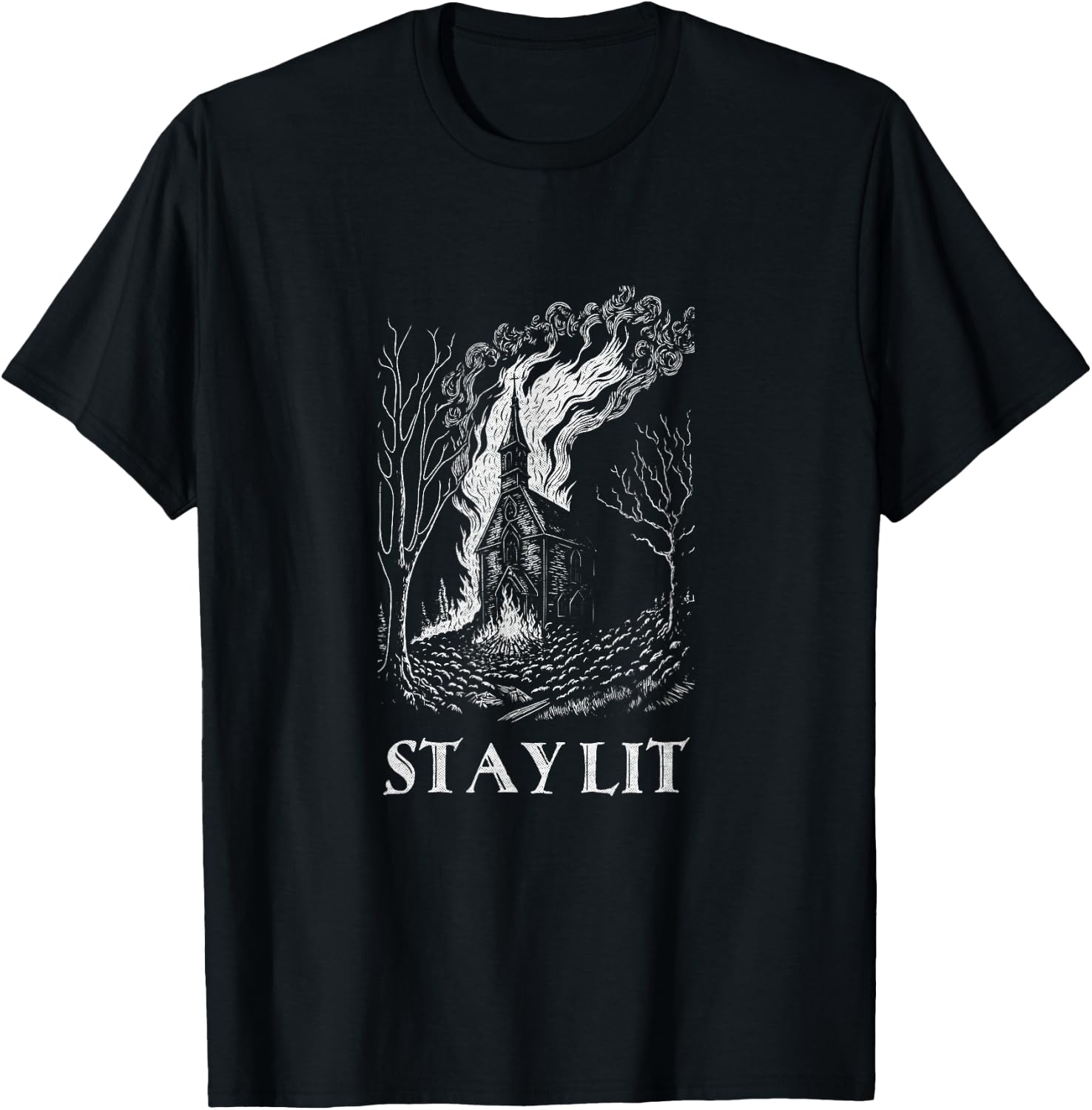 Okkult Atheist Burn Church Stay Lit Satan Devil Grunge T-Shirt - T-Shirt | Black