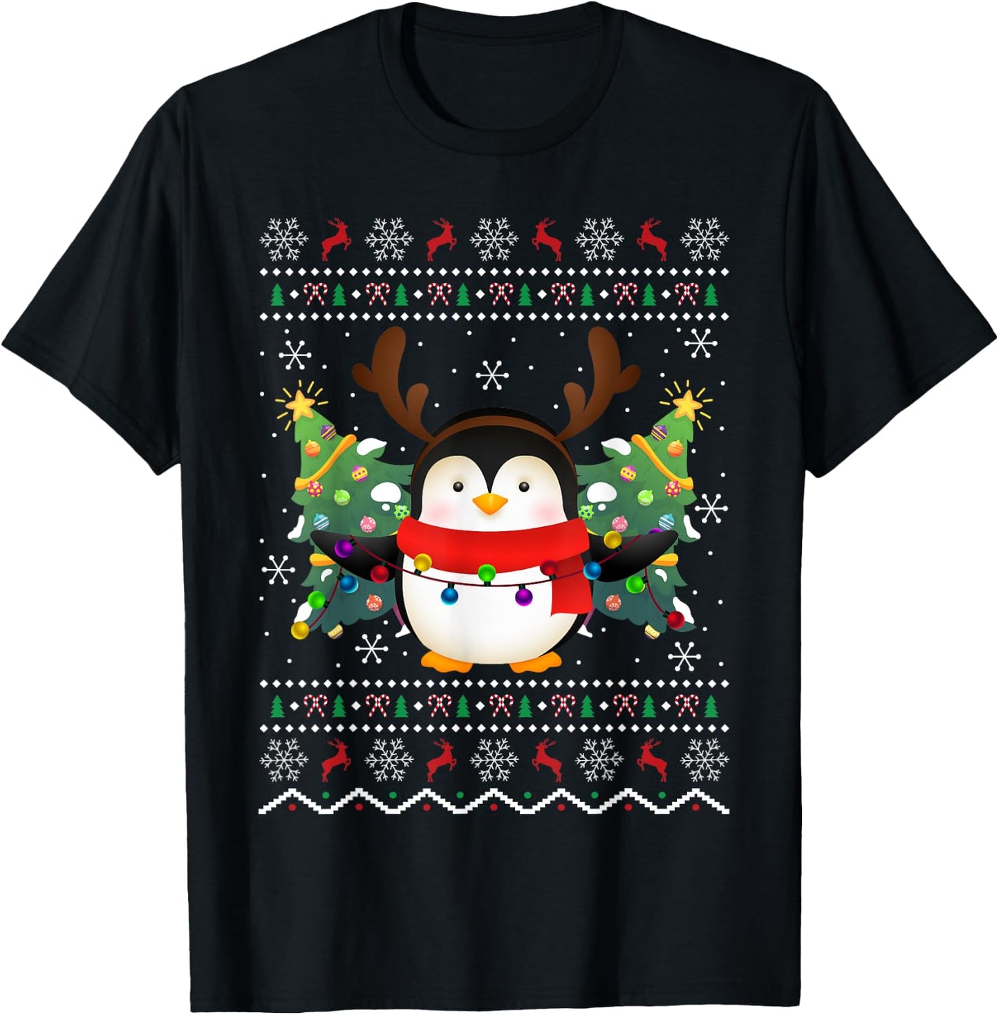 Penguin Lover Xmas Sweater Ugly Santa Penguin Christmas T-Shirt - T-Shirt | Black