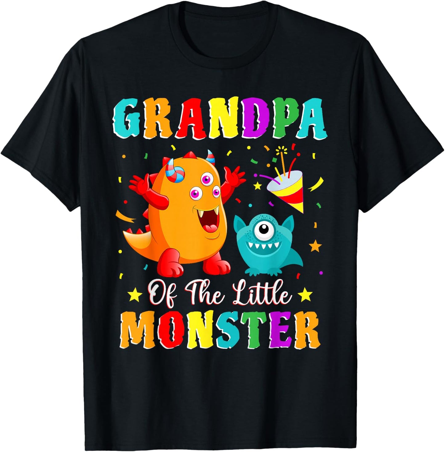 Grandpa Of The Little Monster Family Matching Birthday Party T-Shirt - T-Shirt | Black