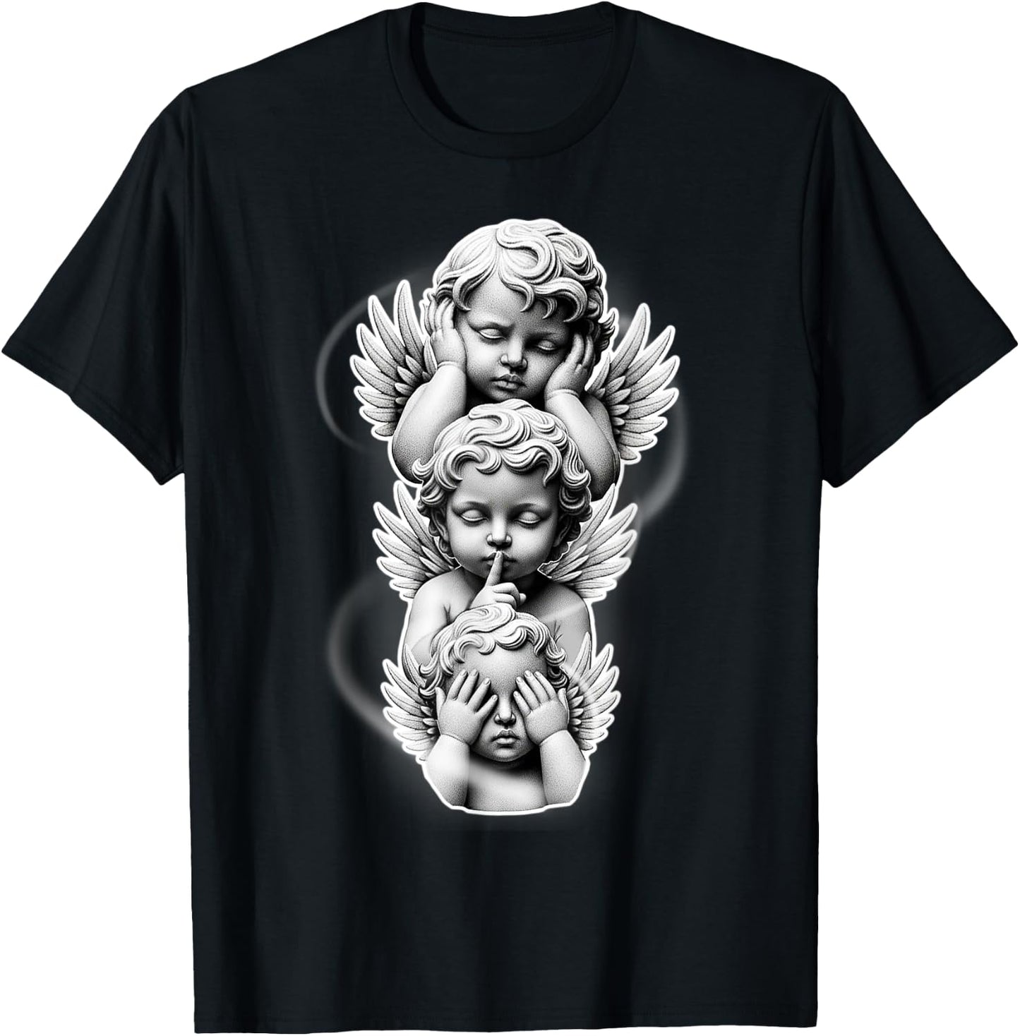 See No Evil Speak No Evil Hear No Evil Baby Angel Cherubs T-Shirt - T-Shirt | Black