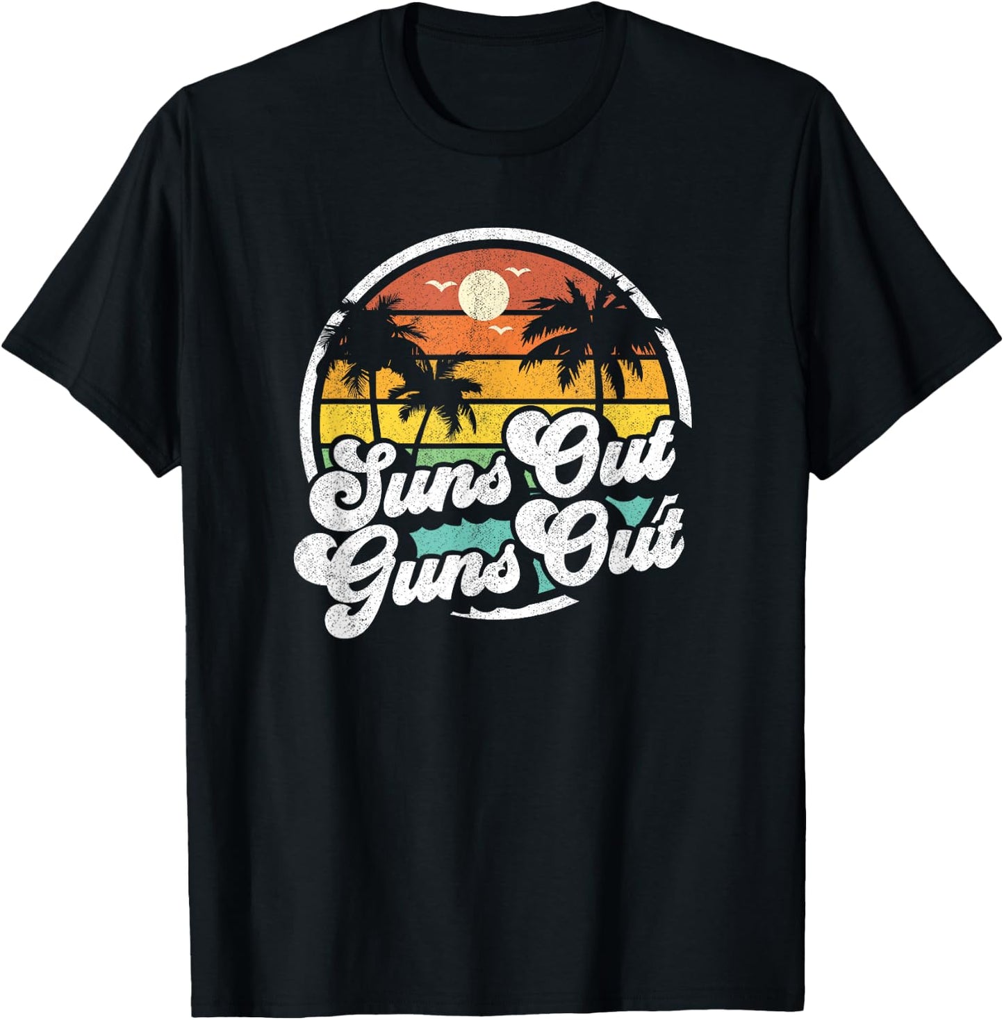 Suns Out Guns Out Funny Beach Vacation Retro Surfing Gift T-Shirt - T-Shirt | Black
