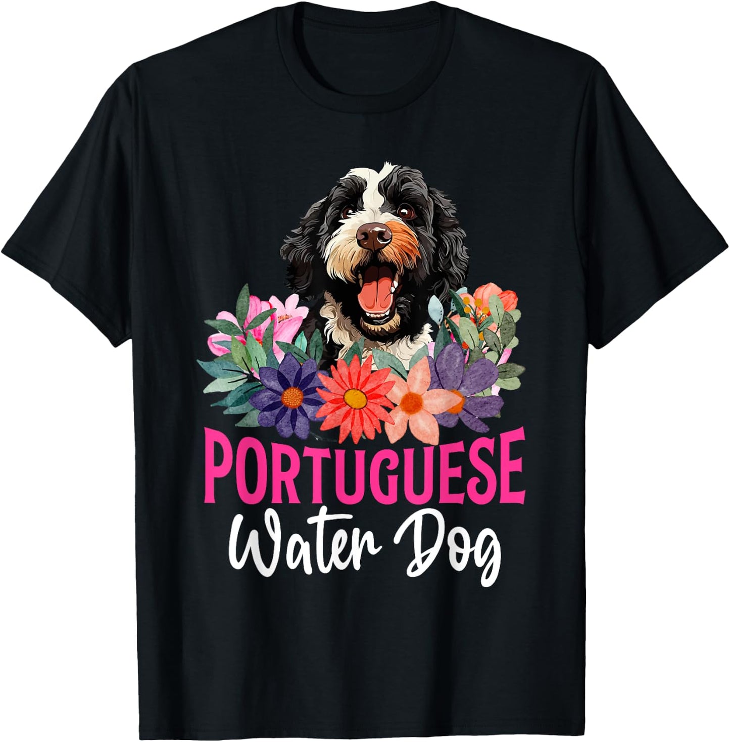 Sunset Retro Portuguese Water Dog - Pet Paw T-Shirt - T-Shirt | Black
