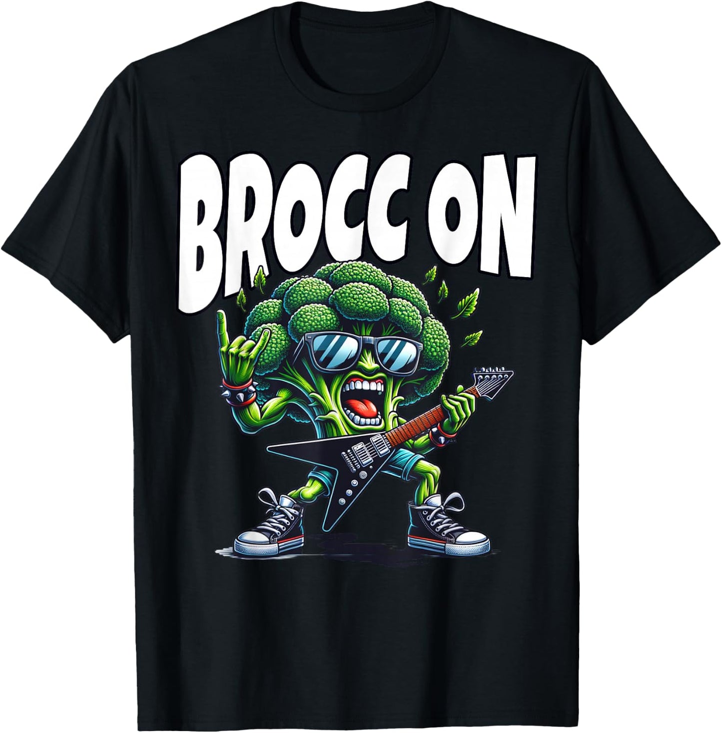 Broccoli Vegetable Broc On Rocking Broccoli T-Shirt - T-Shirt | Black