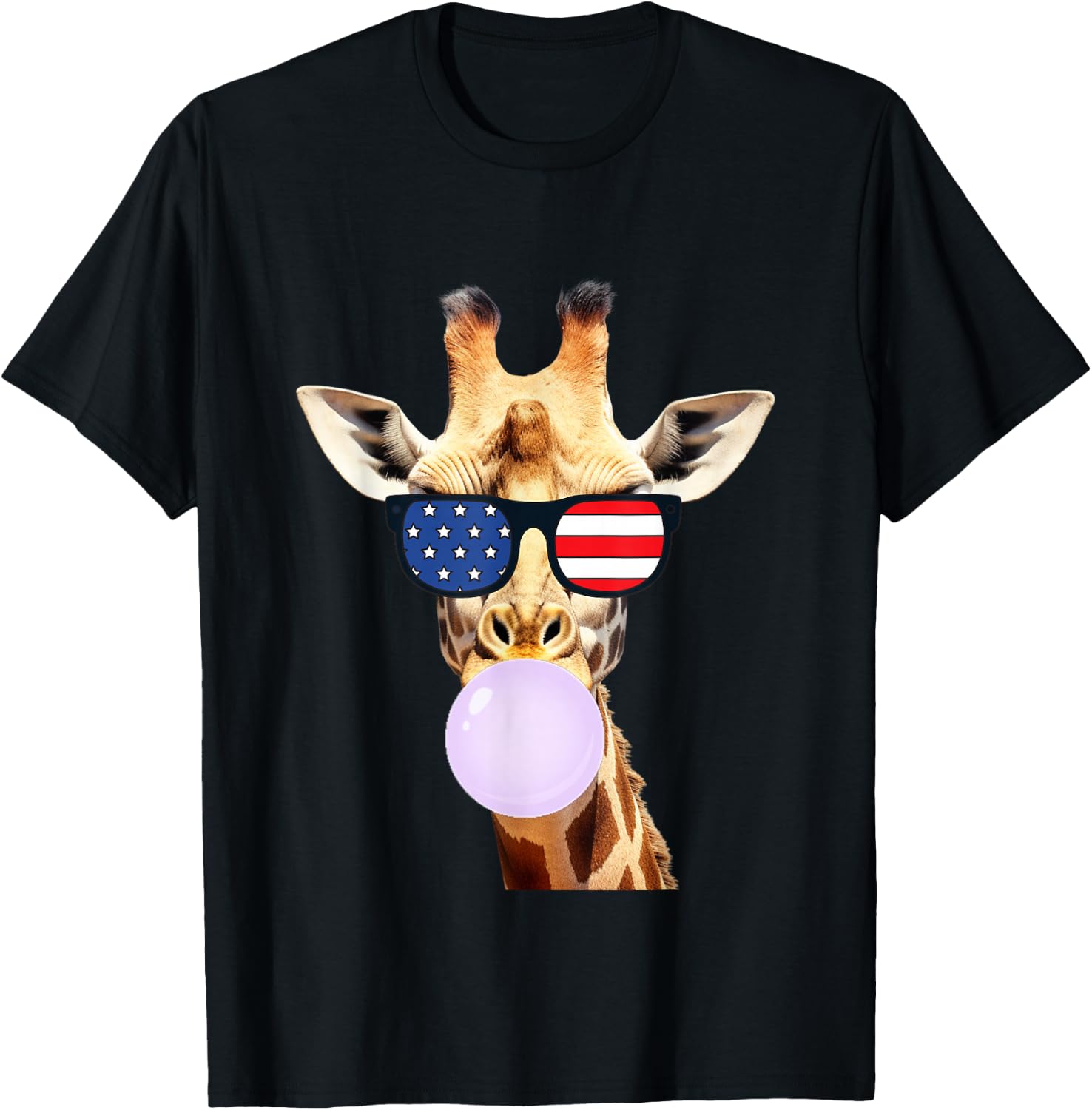 Funny Giraffe American Flag 4th Of July Adults Kids USA T-Shirt - T-Shirt | Black