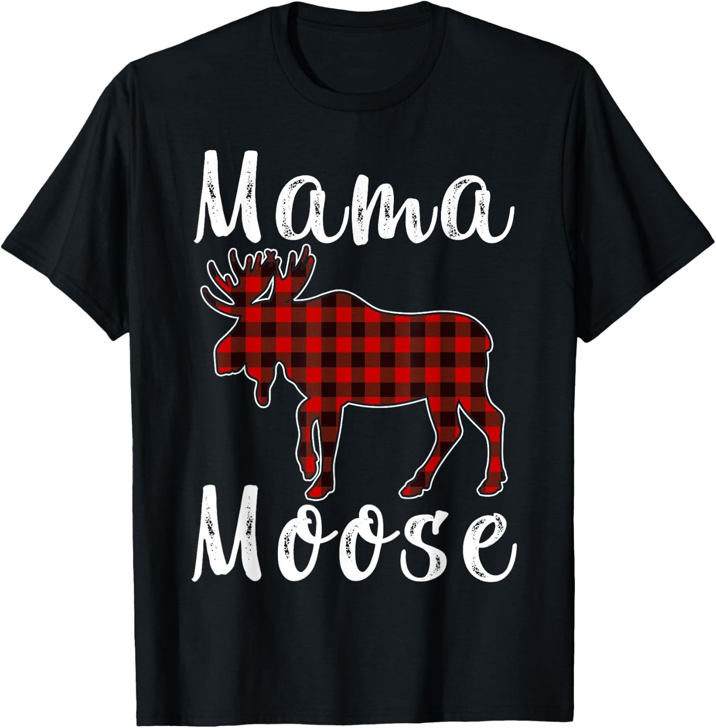 Mama Moose Family Christmas Pajama Red& Black Plaid Flannel T-Shirt - T-Shirt | Black