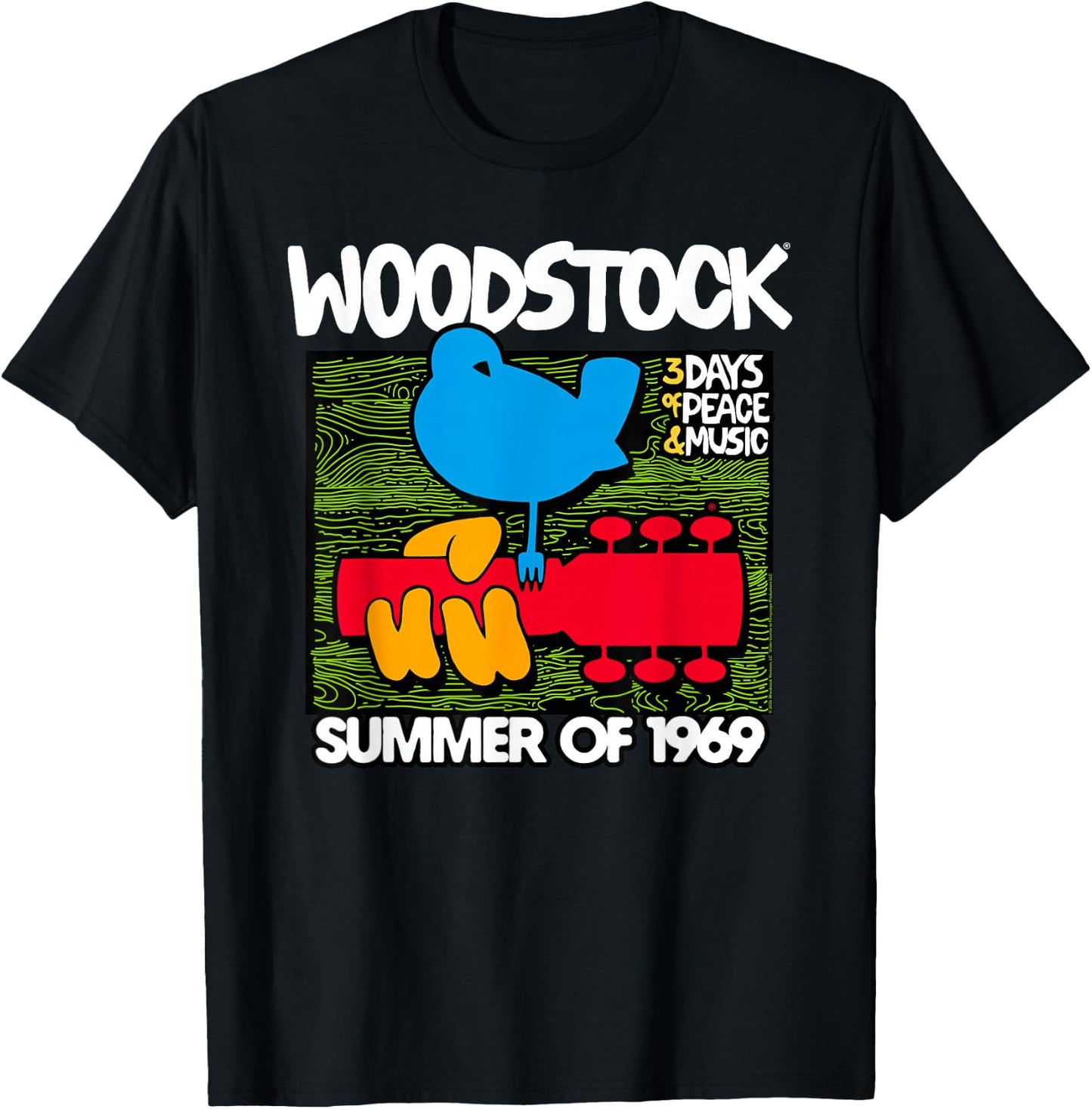 Woodstock Summer 69 Bird Logo , Black, S T-Shirt - T-Shirt | Black