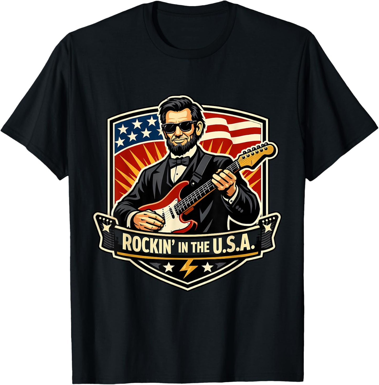 Rockin in The USA President Guitar American Independence Day T-Shirt - T-Shirt | Black