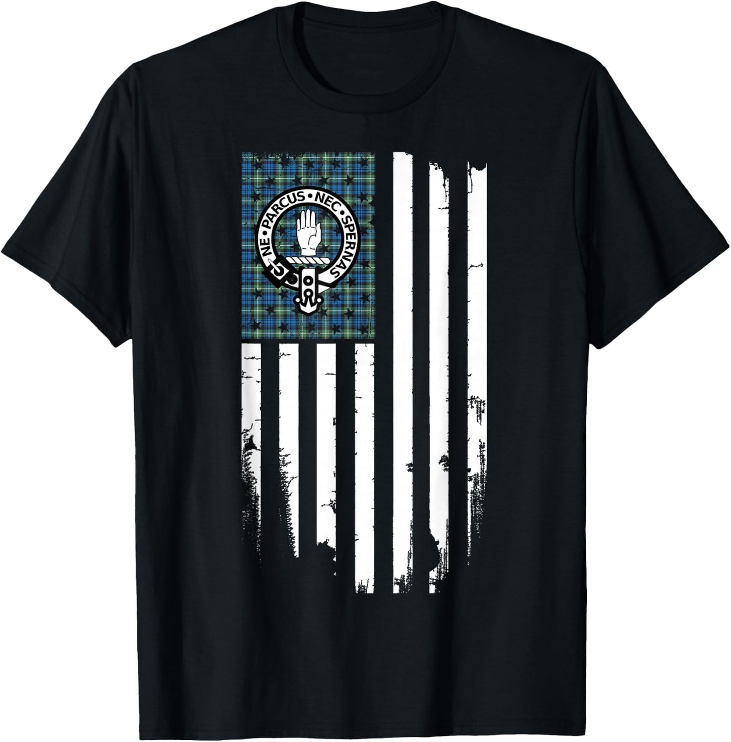 Scottish American Lamont Clan & Stripes Flag T-Shirt - T-Shirt | Black
