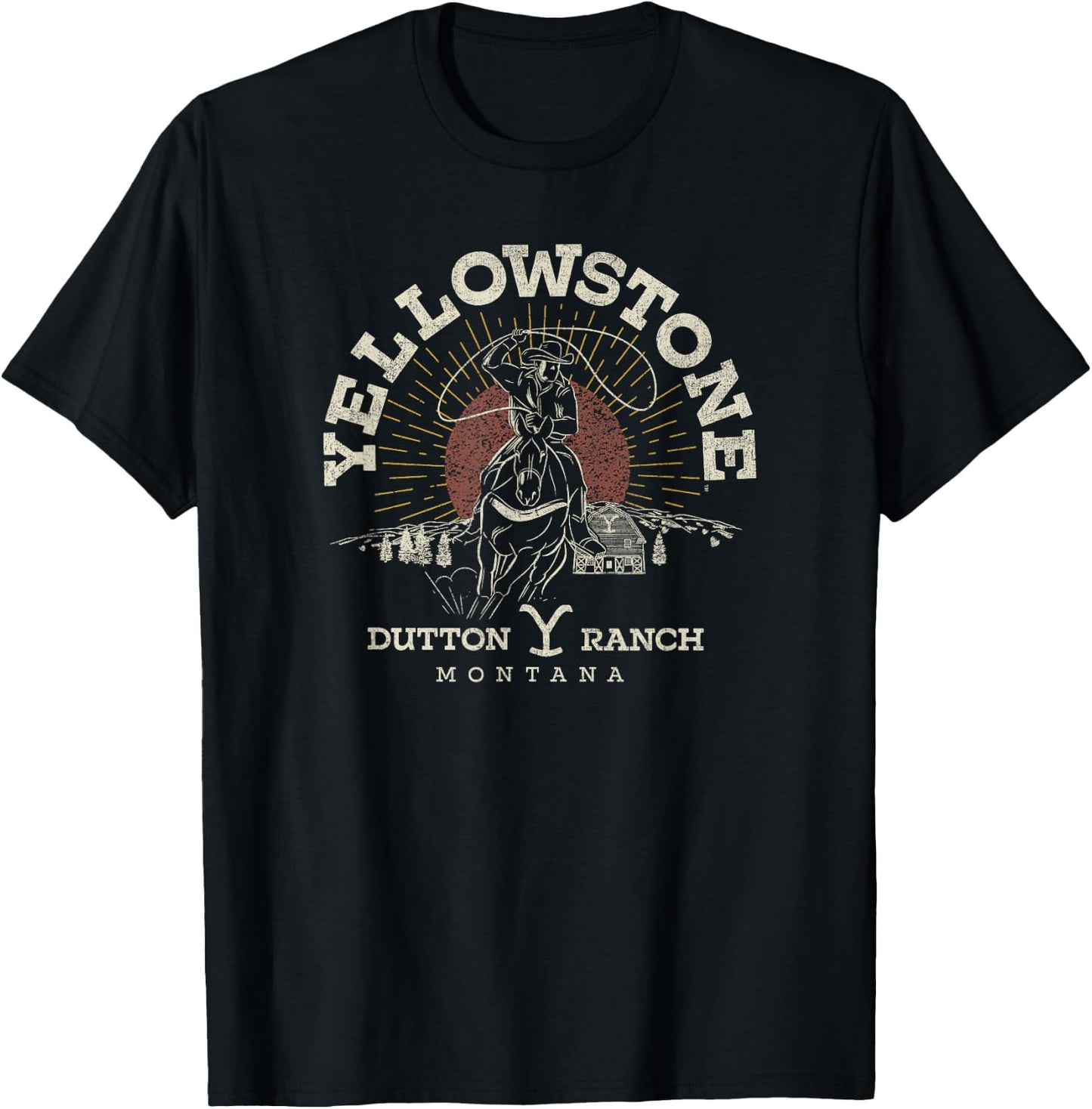 Y Yellowstone Dutton Ranch Roping Riding Black Adult S EU Small Classic Short Sleeve T-Shirt - T-Shirt | Black
