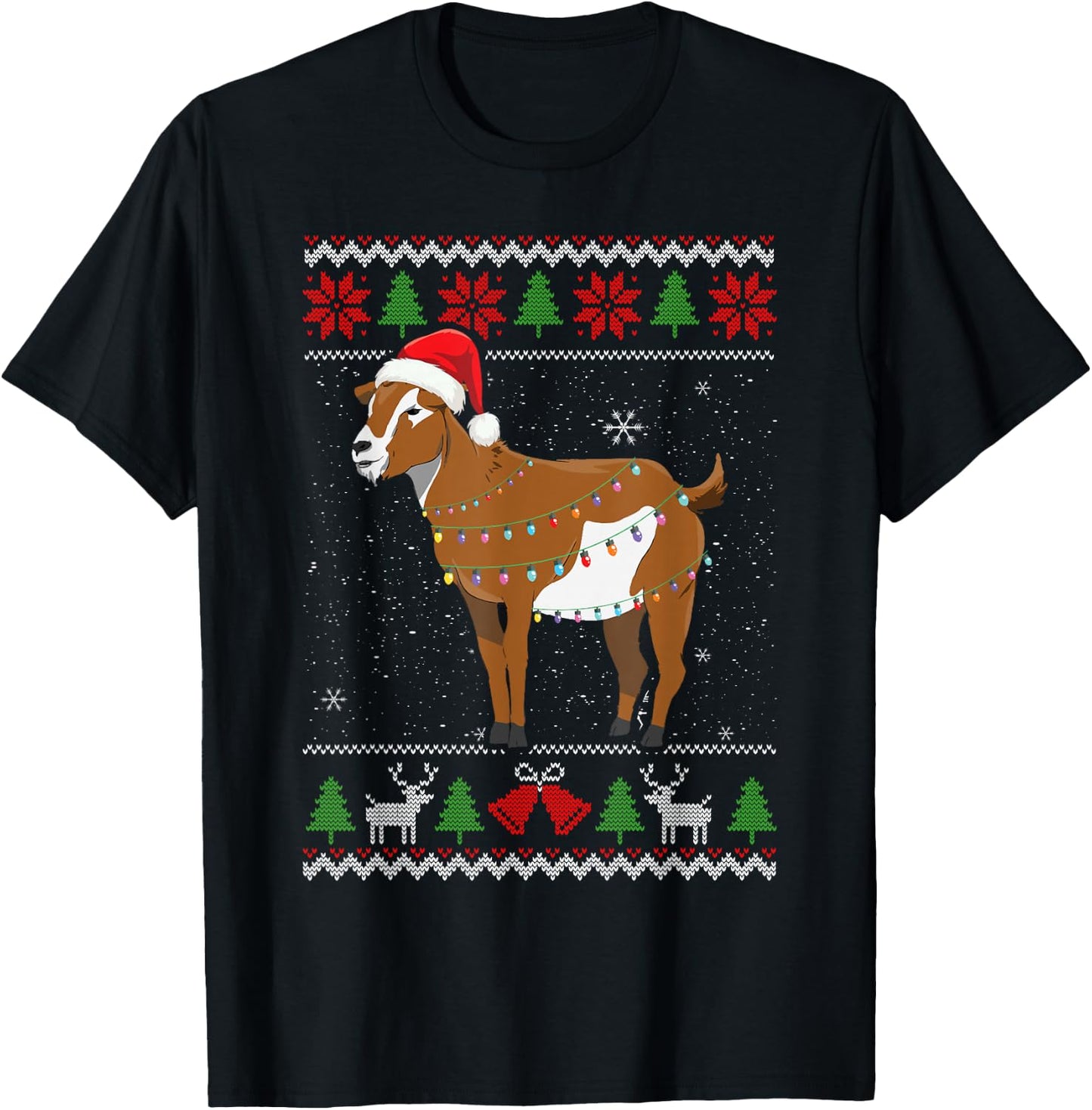 Goat Christmas Sweater Goat Christmas Tree Lights T-Shirt - T-Shirt | Black