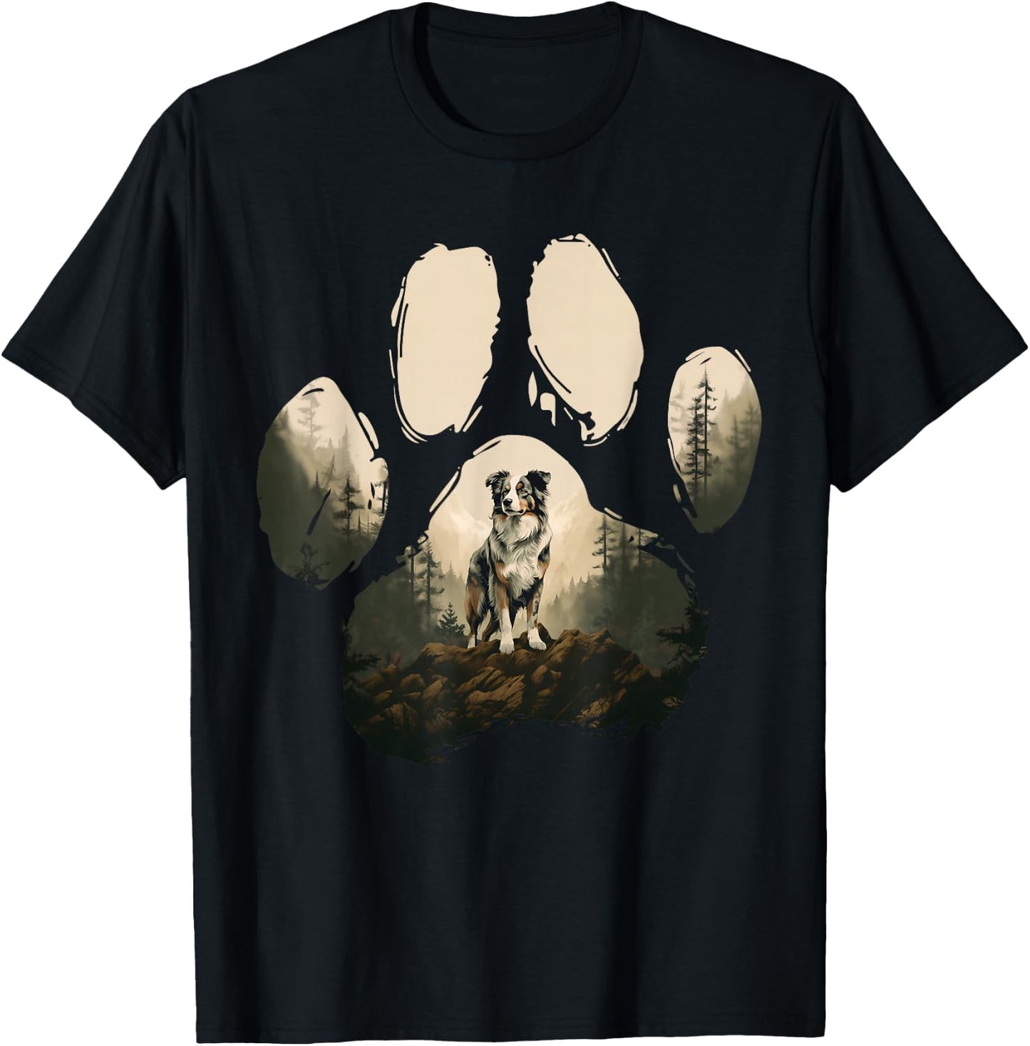 Australian Shepherd Mountain Paw Design Dog Mum Dad , black T-Shirt - T-Shirt | Black