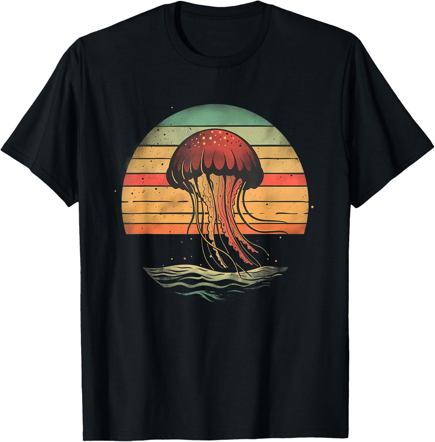 Jellyfish Retro Sunset Marine Mammal Sea Ocean Jellyfish T-Shirt - T-Shirt | Black