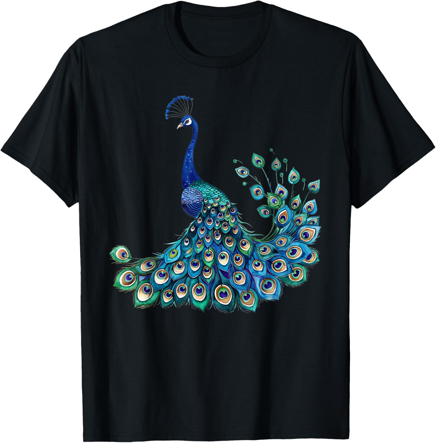 Blue Peacock Teal Feathers Bird Lover Men Women Kids T-Shirt - T-Shirt | Black