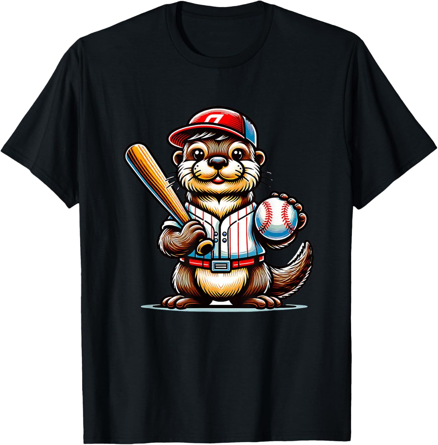 Otter Playing Baseball Funny Sport Design T-Shirt - T-Shirt | Black