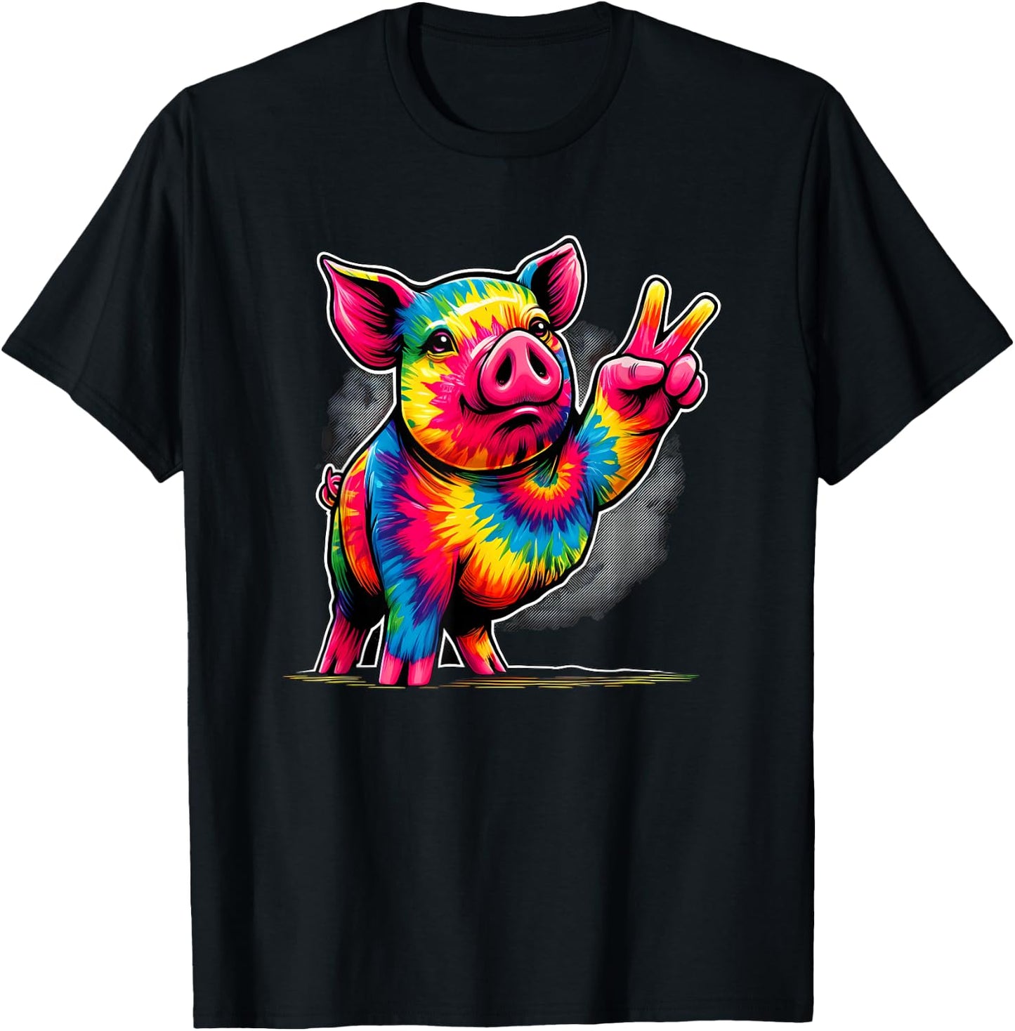 Peace Sign Tie Dye Pig T-Shirt - T-Shirt | Black