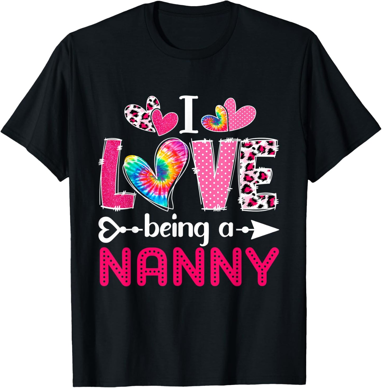Tie Dye Leopard Happy Mother's Day Love Being Nanny Plaid T-Shirt - T-Shirt | Black