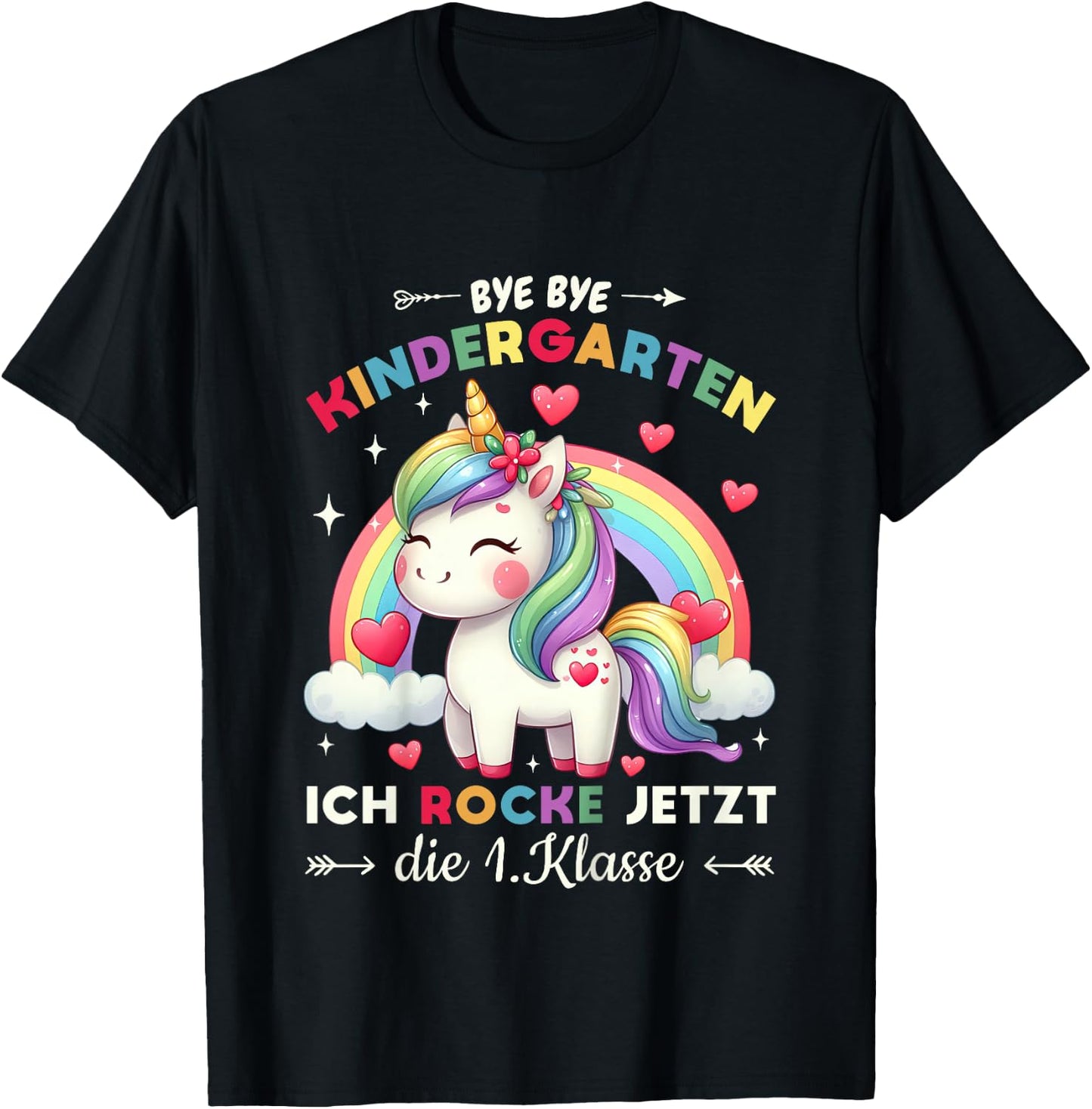 Bye Bye Kindergarten Abschied Schulkind Mädchen Einhorn T-Shirt - T-Shirt | Black