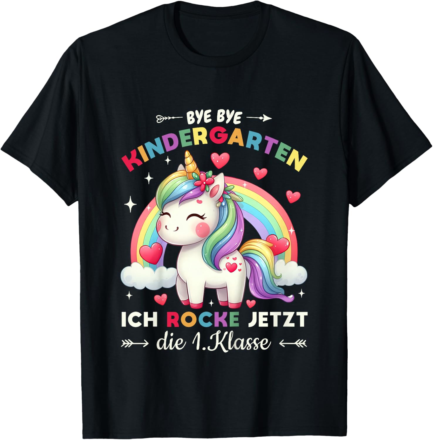 Bye Bye Kindergarten Abschied Schulkind Mädchen Einhorn T-Shirt - T-Shirt | Black