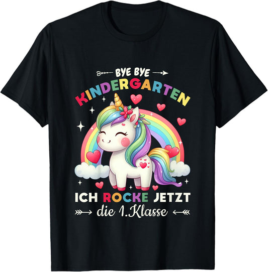 Bye Bye Kindergarten Abschied Schulkind Mädchen Einhorn T-Shirt - T-Shirt | Black