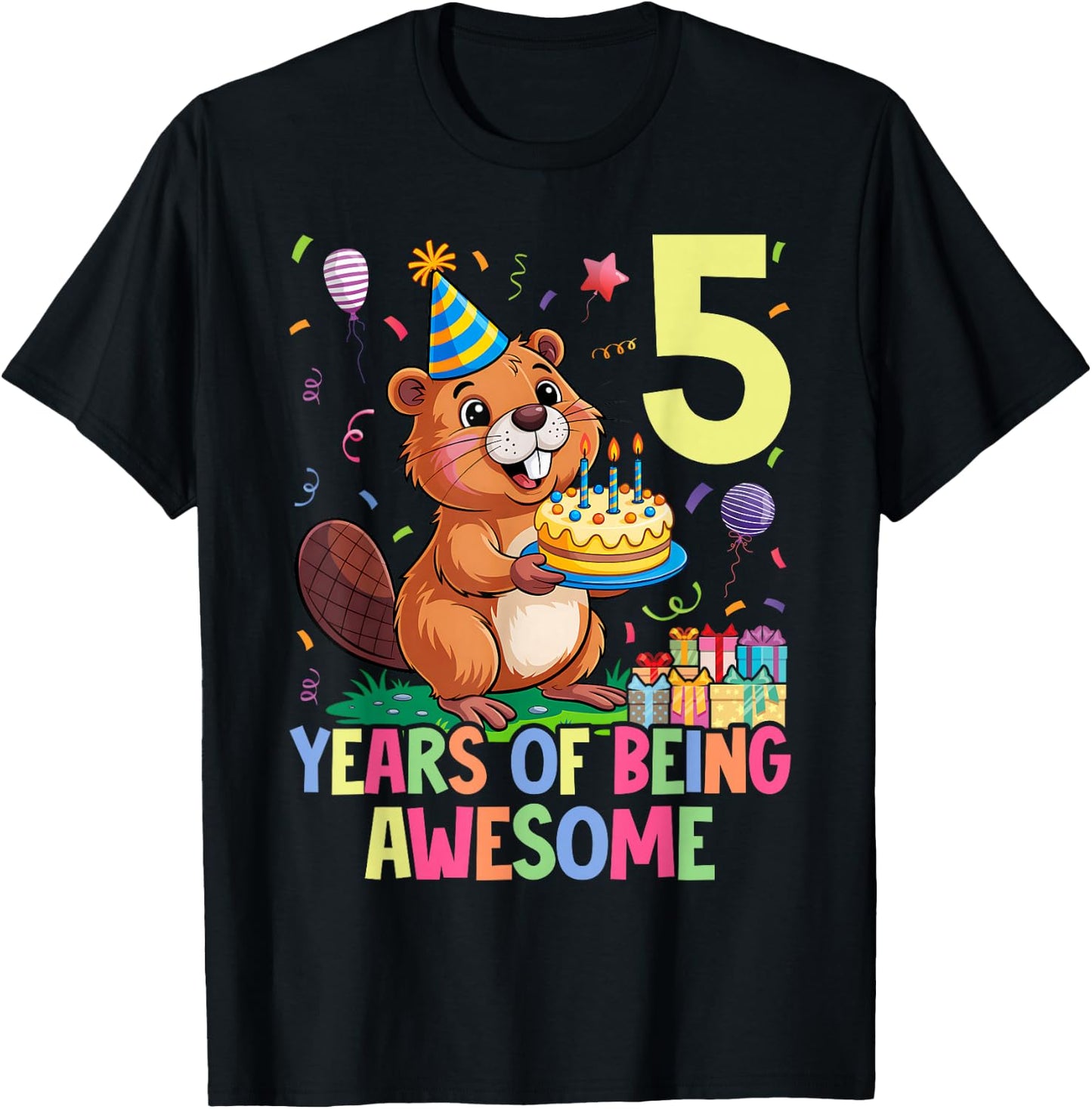 Beaver 5th Birthday for Kids Five Year Old Beaver T-Shirt - T-Shirt | Black