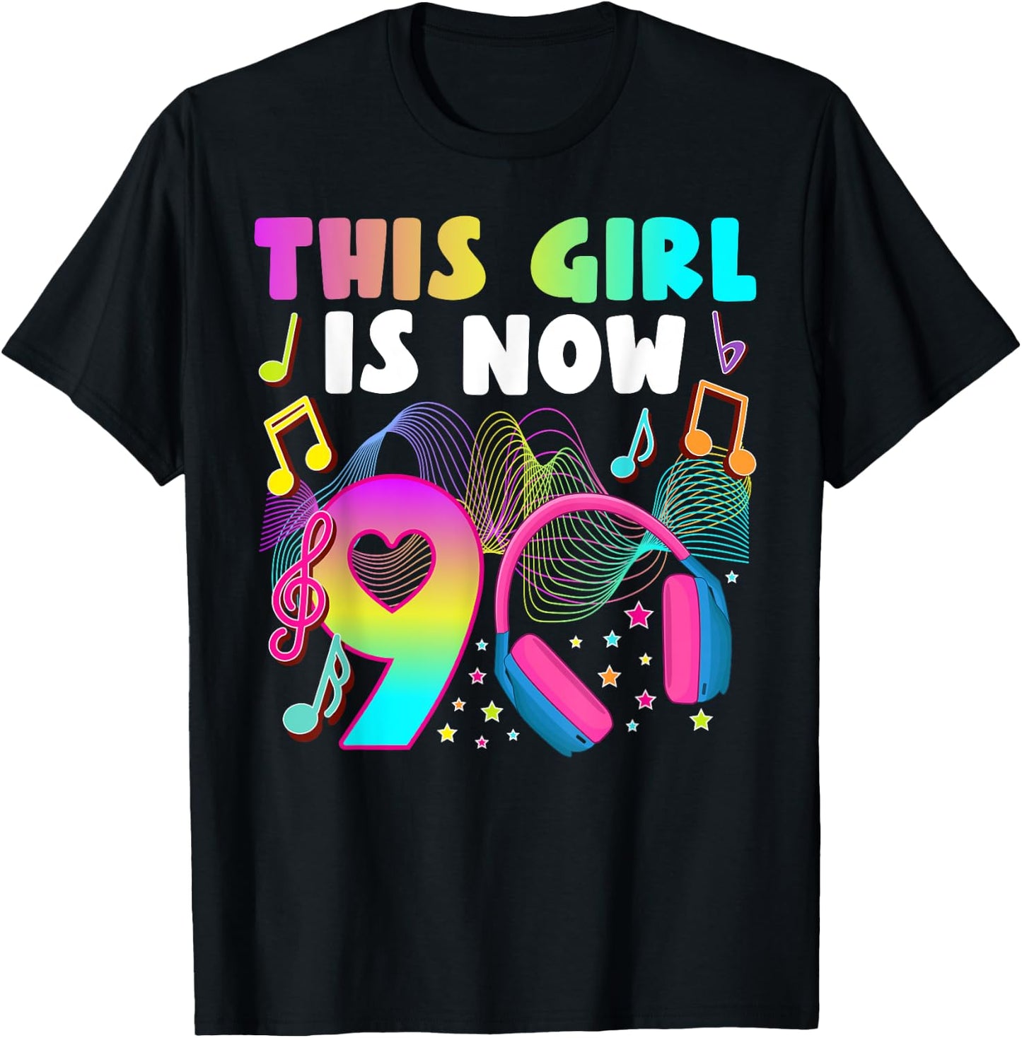 9th Music Birthday Party 9 Year Old Musical Birthday T-Shirt - T-Shirt | Black