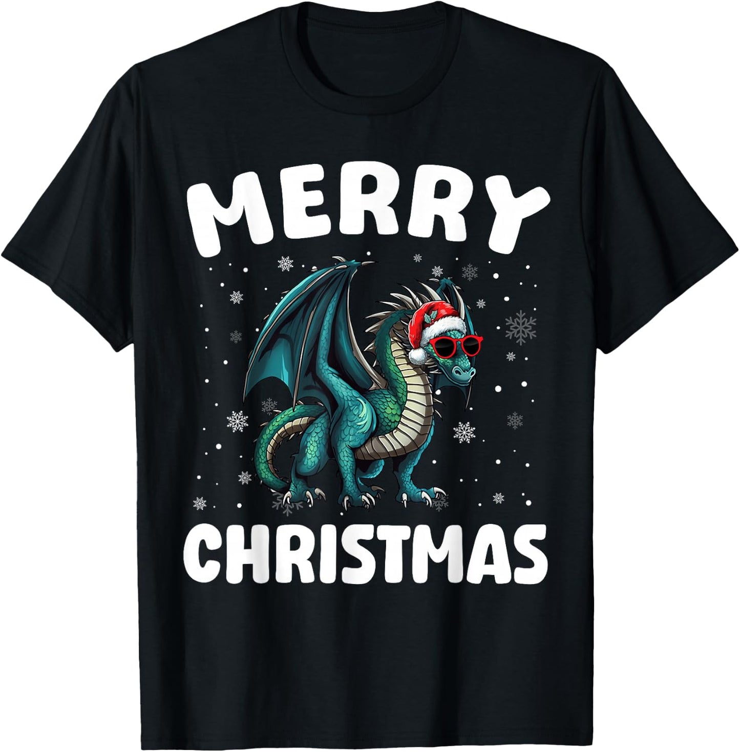 Merry Christmas Dragon Merry Xmas Funny Boy Girl Kids T-Shirt - T-Shirt | Black
