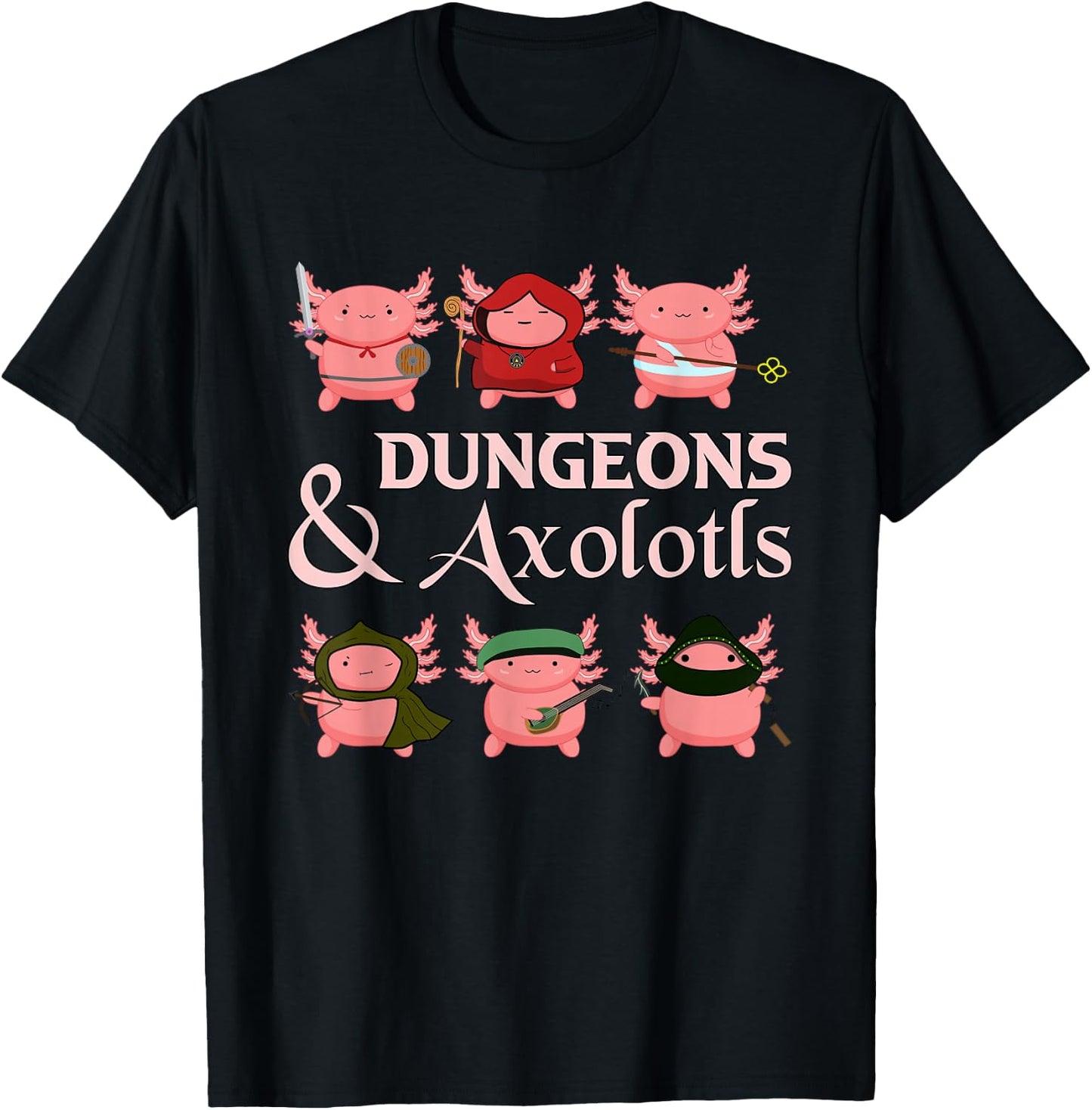 Tabletop Amphibian Adventurer Group Dungeons & Axolotls T-Shirt - T-Shirt | Black