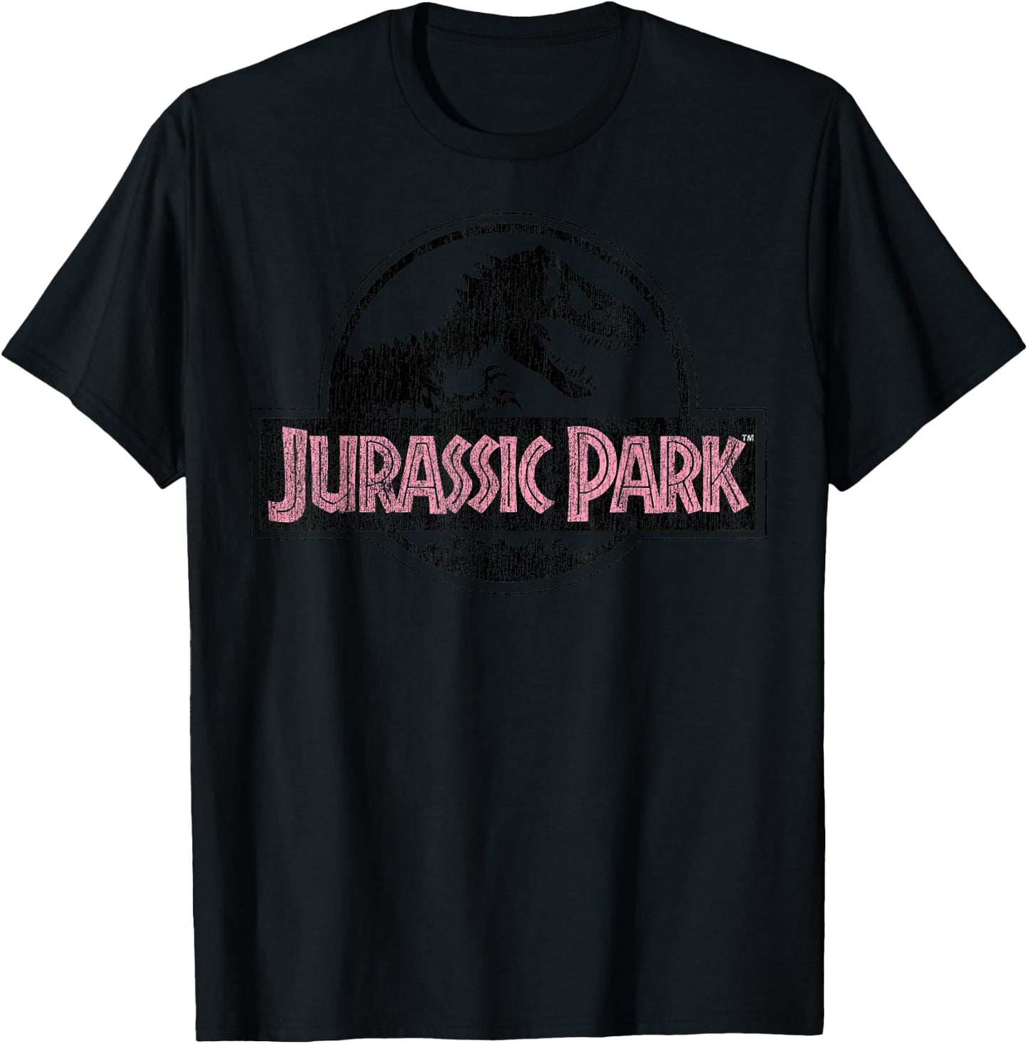 Jurassic Park Distressed Logo Pink Type Small T-Shirt - T-Shirt | Black