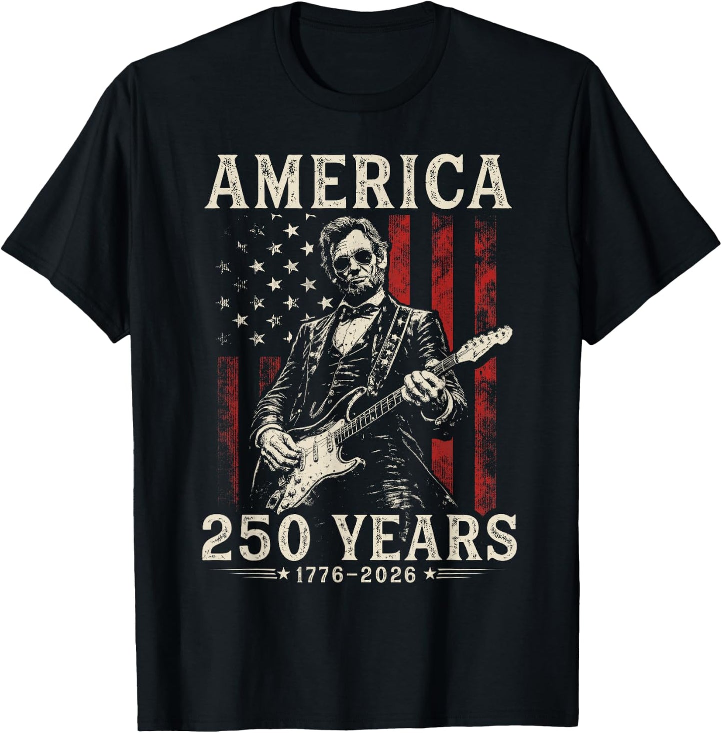 Vintage Abraham Lincoln Abe Lincoln Playing Guitar 250 Years T-Shirt - T-Shirt | Black